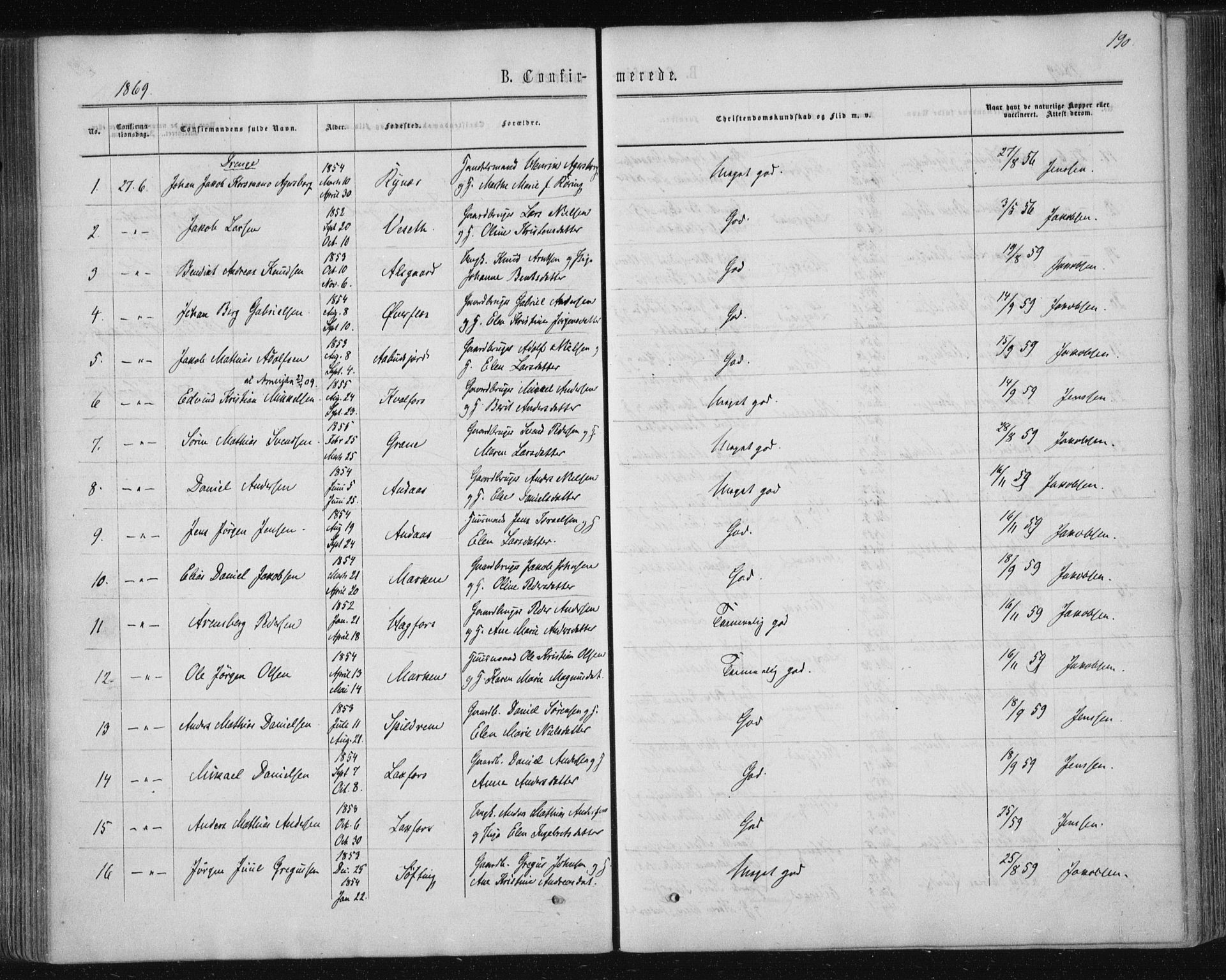 Ministerialprotokoller, klokkerbøker og fødselsregistre - Nordland, SAT/A-1459/820/L0294: Ministerialbok nr. 820A15, 1866-1879, s. 190