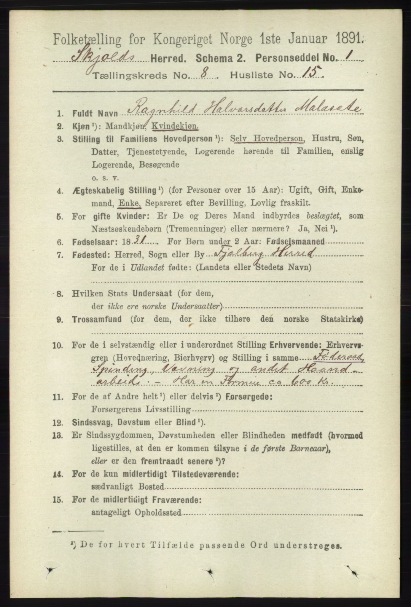 RA, Folketelling 1891 for 1154 Skjold herred, 1891, s. 1674