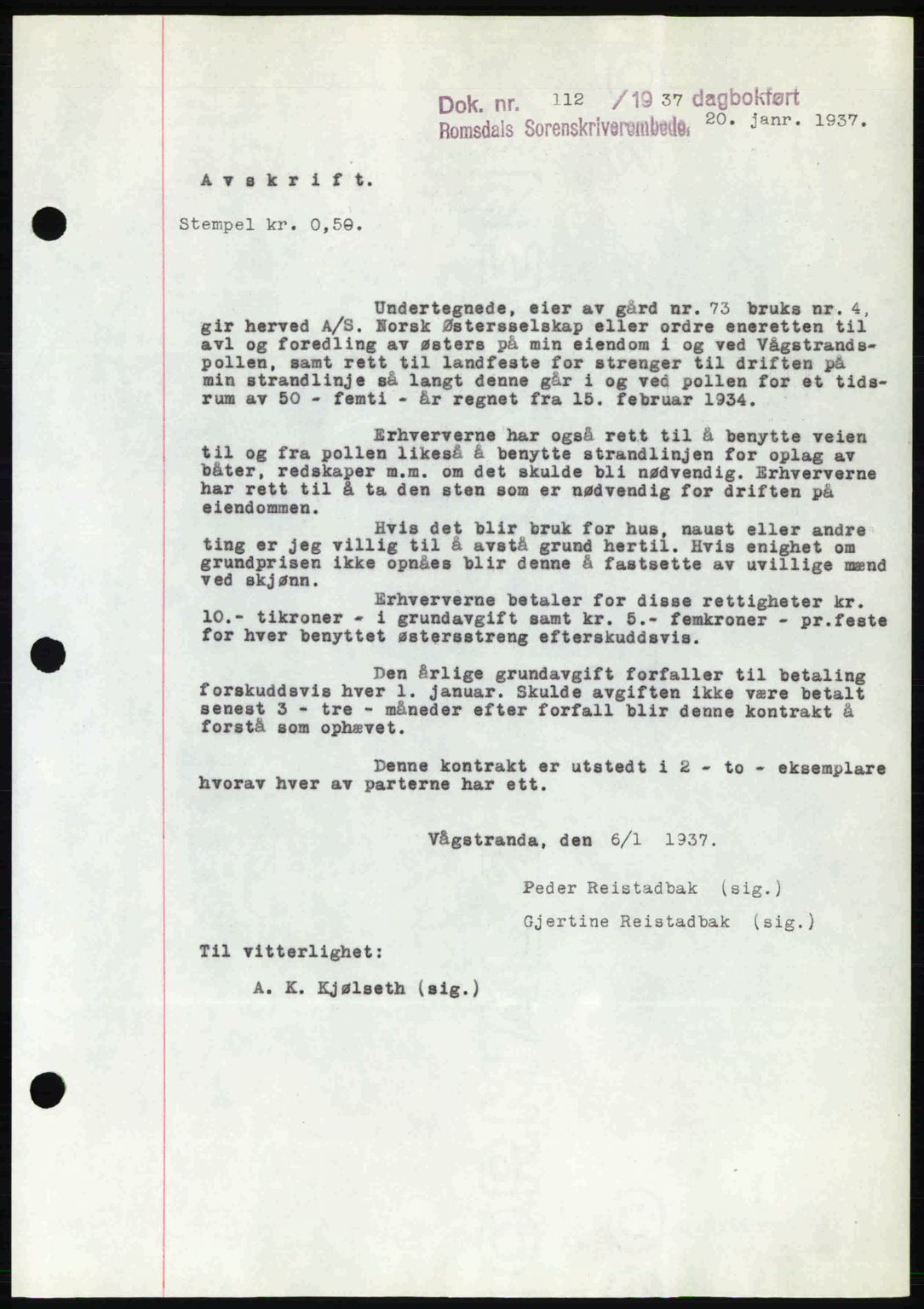 Romsdal sorenskriveri, SAT/A-4149/1/2/2C: Pantebok nr. B1, 1936-1939, Dagboknr: 112/1937