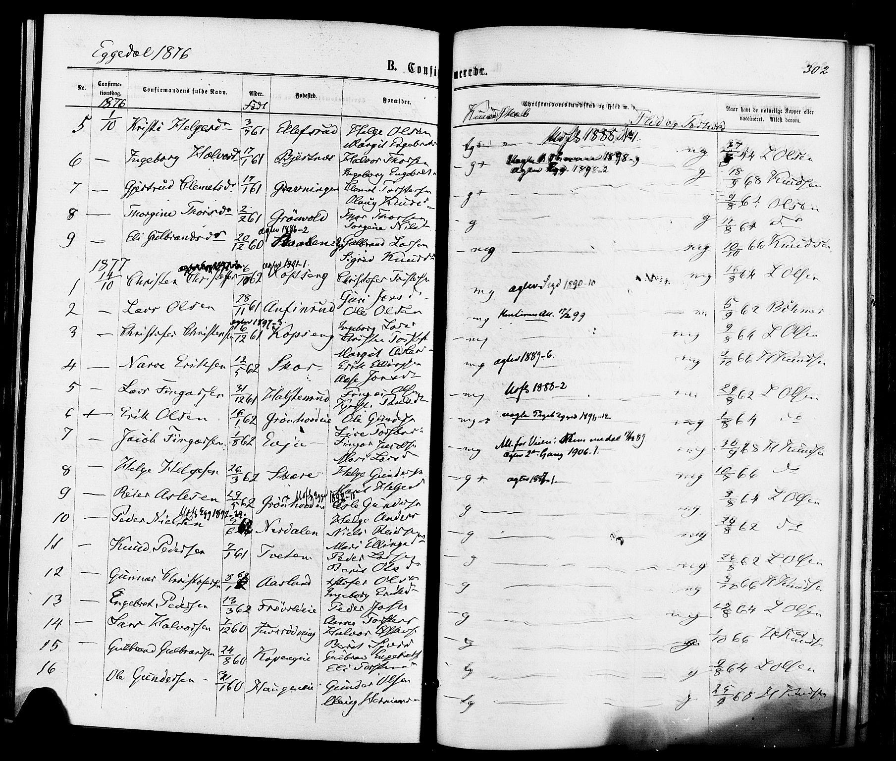 Sigdal kirkebøker, AV/SAKO-A-245/F/Fa/L0010: Ministerialbok nr. I 10 /3, 1872-1878, s. 302