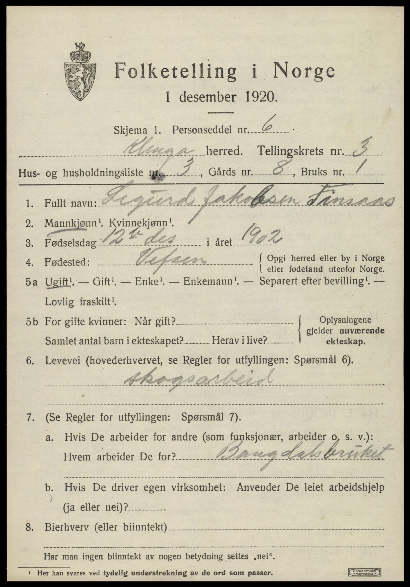 SAT, Folketelling 1920 for 1746 Klinga herred, 1920, s. 2095