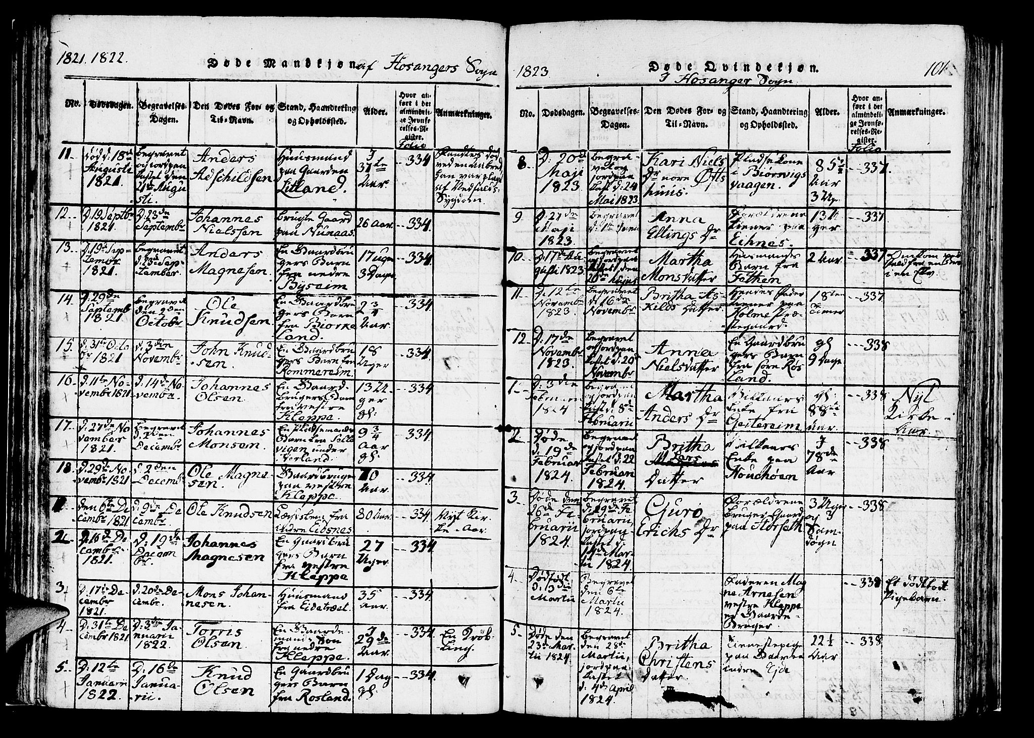 Hosanger sokneprestembete, AV/SAB-A-75801/H/Haa: Ministerialbok nr. A 5, 1815-1824, s. 101
