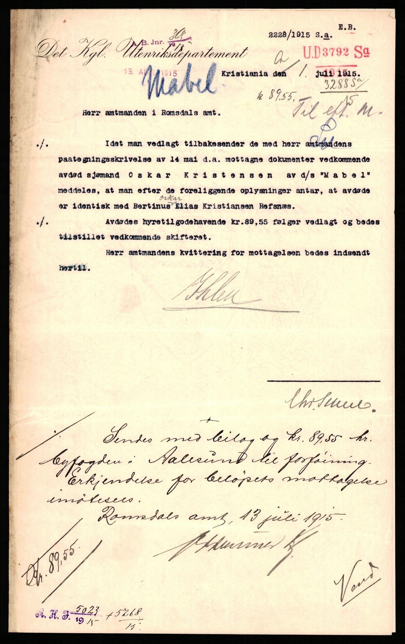 Handelsdepartementet, Sjøfartsavdelingen, 1. sjømannskontor, RA/S-1405/D/Dm/L0010: Forliste skip Lar - Min, 1906-1920, s. 489