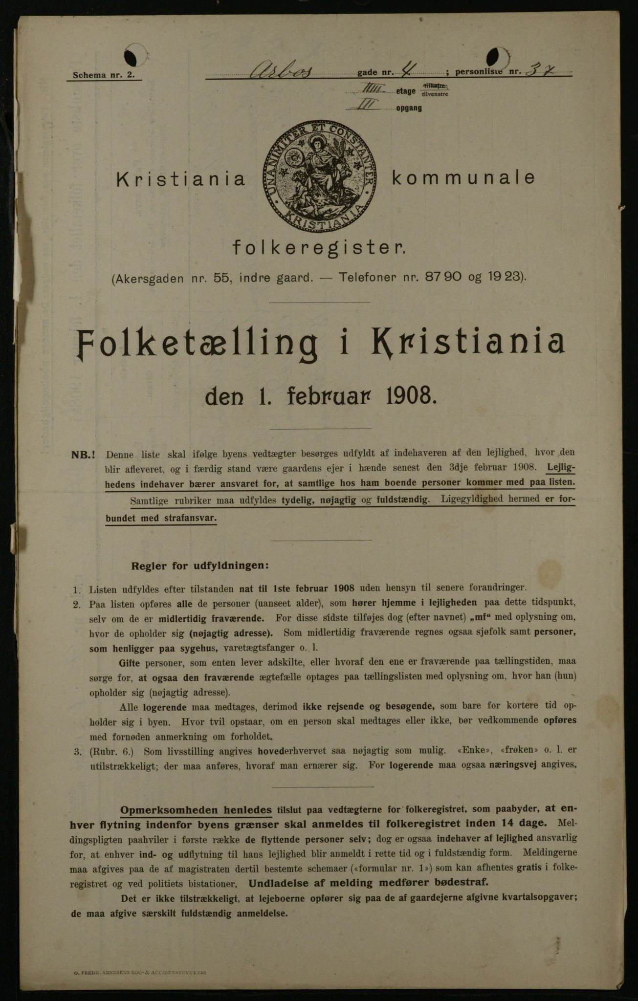 OBA, Kommunal folketelling 1.2.1908 for Kristiania kjøpstad, 1908, s. 2111