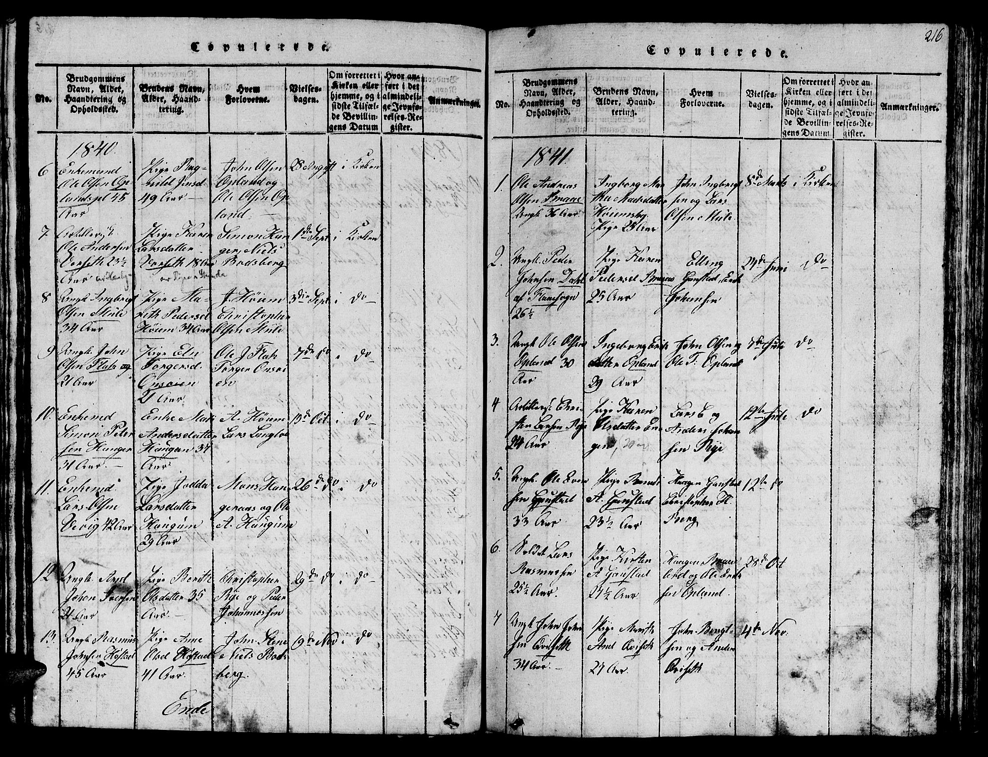 Ministerialprotokoller, klokkerbøker og fødselsregistre - Sør-Trøndelag, SAT/A-1456/612/L0385: Klokkerbok nr. 612C01, 1816-1845, s. 216