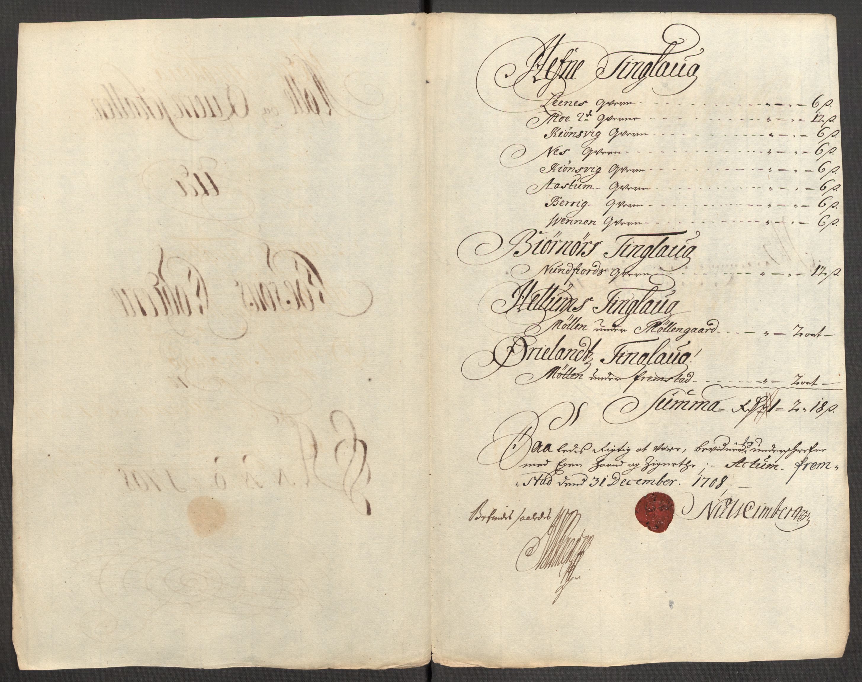 Rentekammeret inntil 1814, Reviderte regnskaper, Fogderegnskap, AV/RA-EA-4092/R57/L3858: Fogderegnskap Fosen, 1708-1709, s. 111