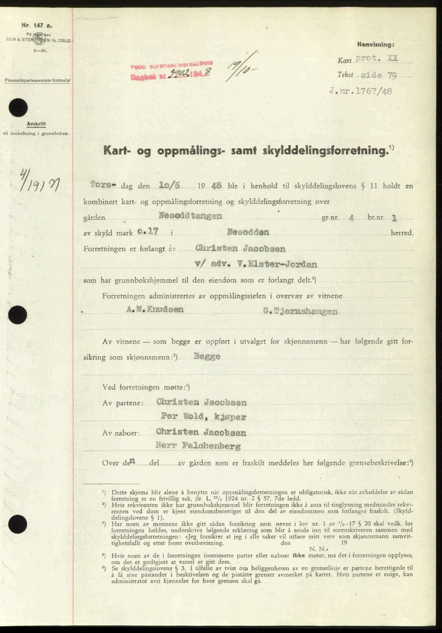 Follo sorenskriveri, SAO/A-10274/G/Ga/Gaa/L0085: Pantebok nr. I 85, 1948-1948, Dagboknr: 3902/1948