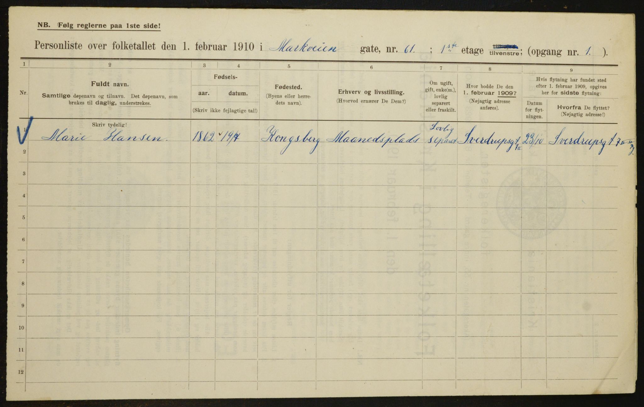 OBA, Kommunal folketelling 1.2.1910 for Kristiania, 1910, s. 62310