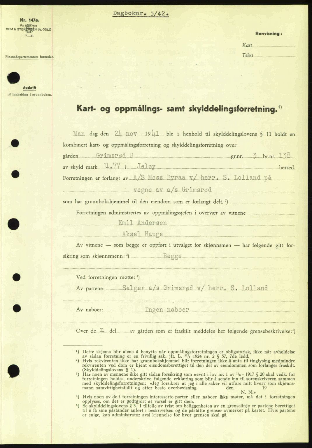 Moss sorenskriveri, SAO/A-10168: Pantebok nr. A9, 1941-1942, Dagboknr: 5/1942
