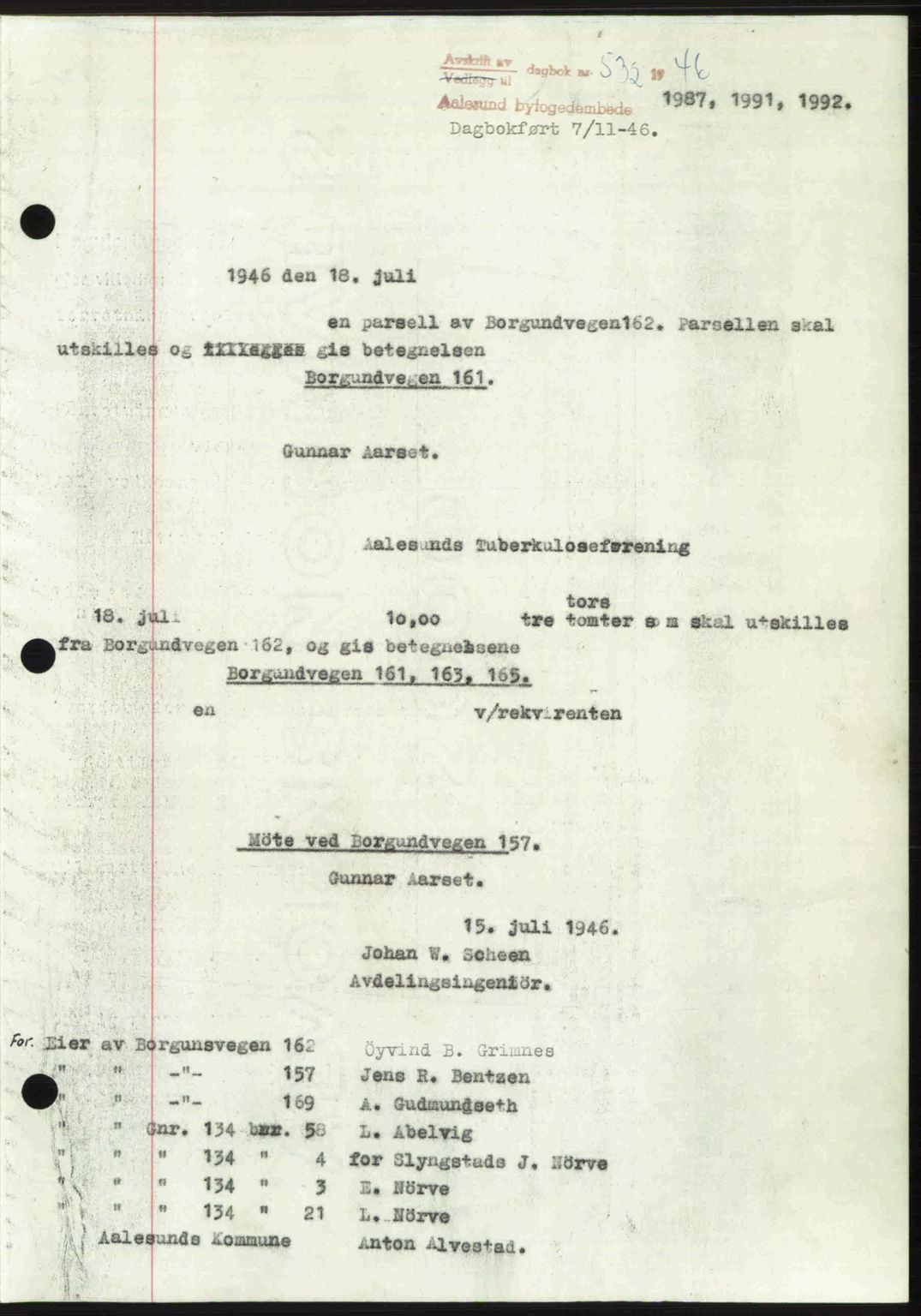 Ålesund byfogd, AV/SAT-A-4384: Pantebok nr. 36b, 1946-1947, Dagboknr: 532/1946