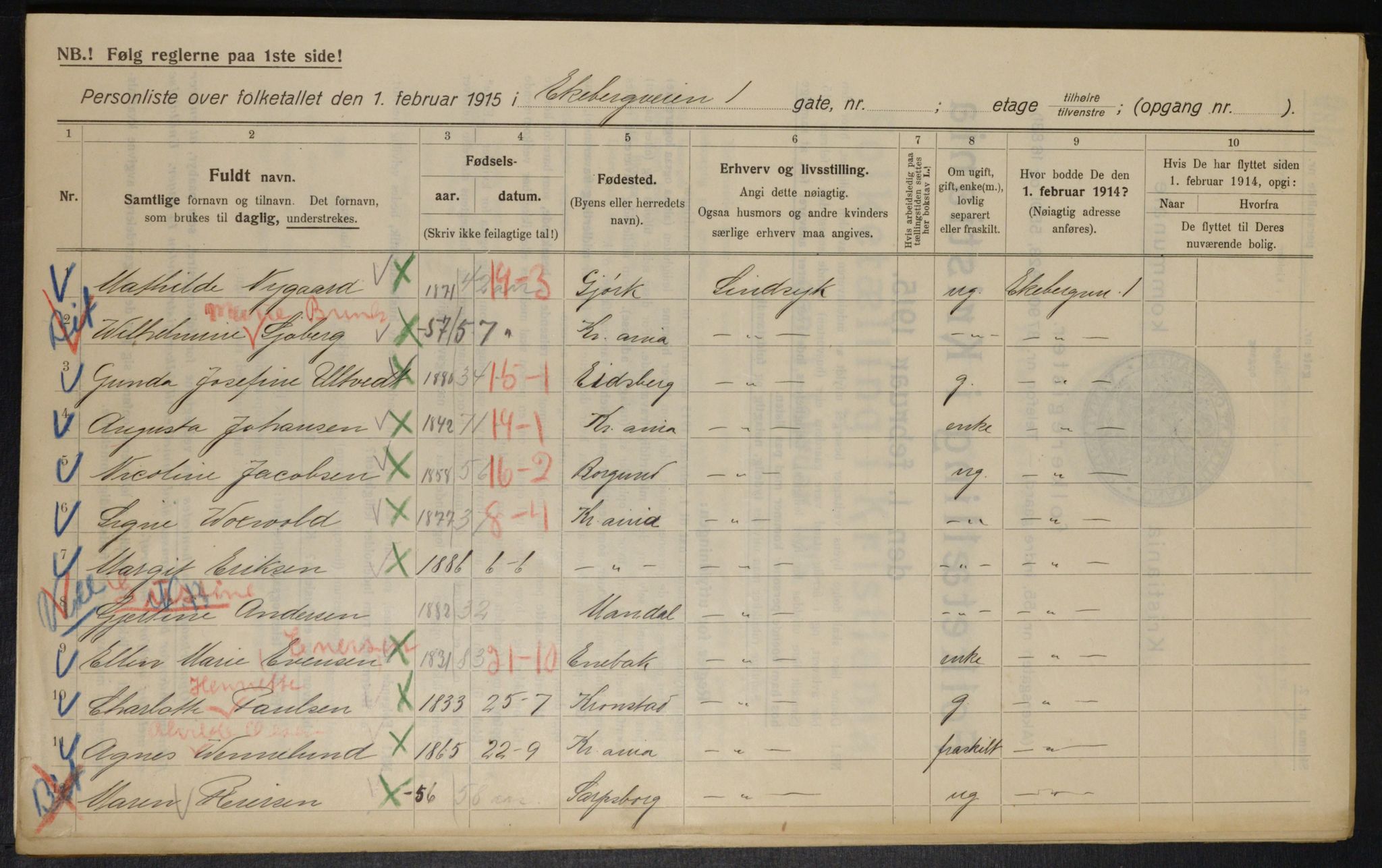 OBA, Kommunal folketelling 1.2.1915 for Kristiania, 1915, s. 19694