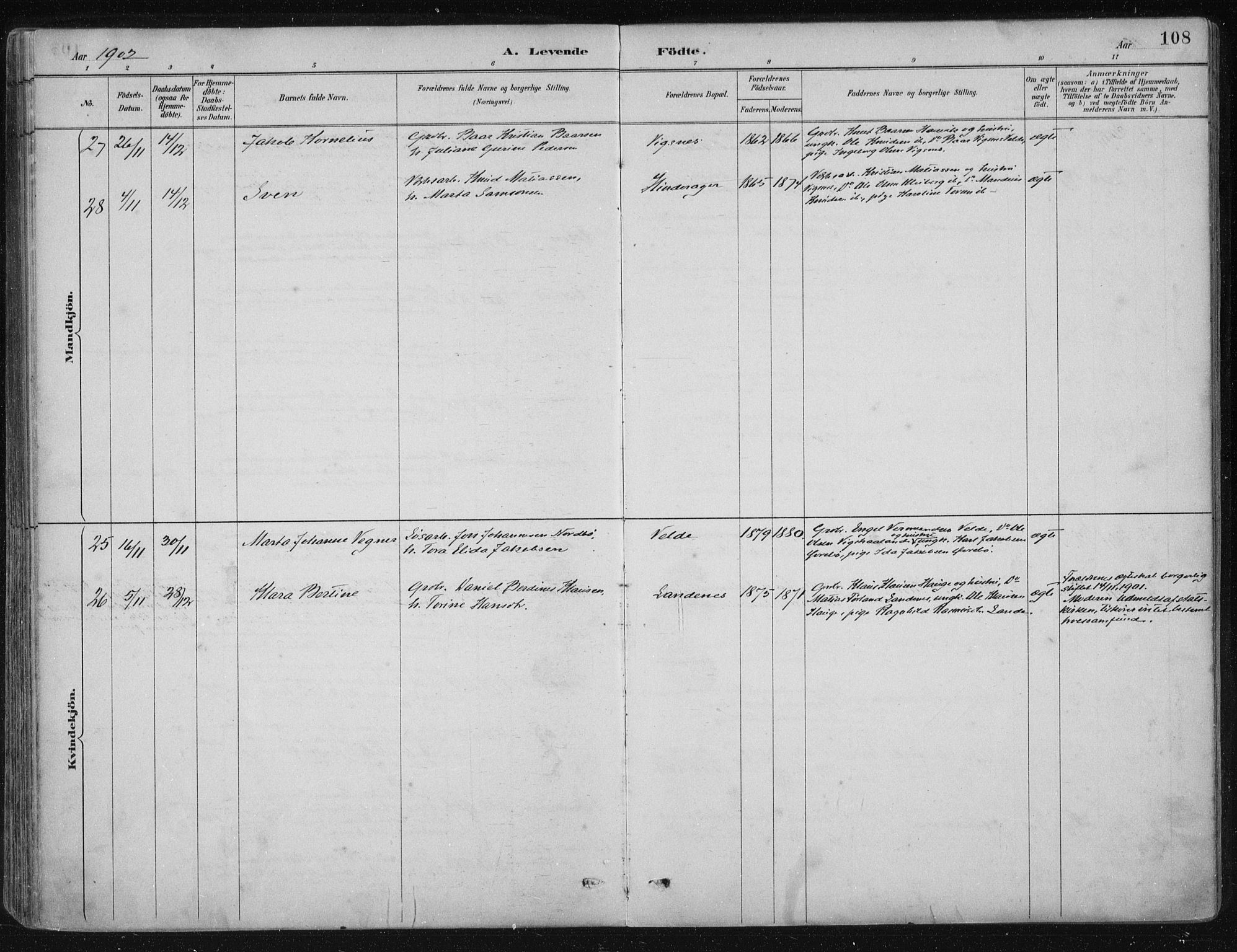Avaldsnes sokneprestkontor, SAST/A -101851/H/Ha/Haa/L0017: Ministerialbok nr. A 17, 1889-1920, s. 108