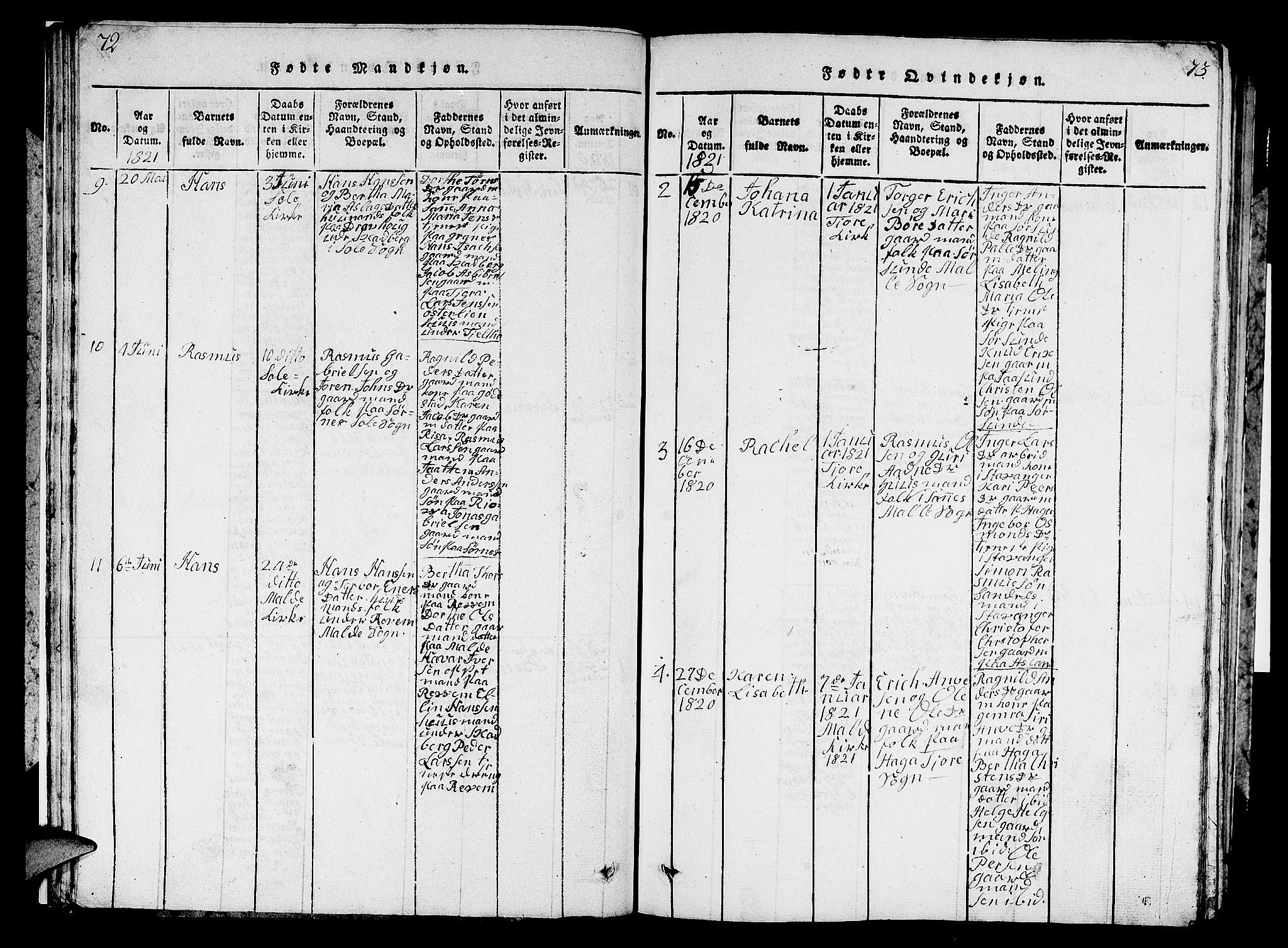 Håland sokneprestkontor, AV/SAST-A-101802/001/30BB/L0001: Klokkerbok nr. B 1, 1815-1845, s. 72-73