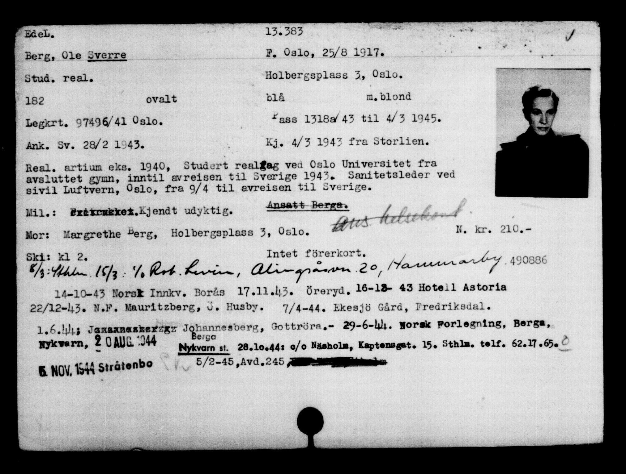 Den Kgl. Norske Legasjons Flyktningskontor, AV/RA-S-6753/V/Va/L0007: Kjesäterkartoteket.  Flyktningenr. 12700-15723, 1940-1945, s. 780