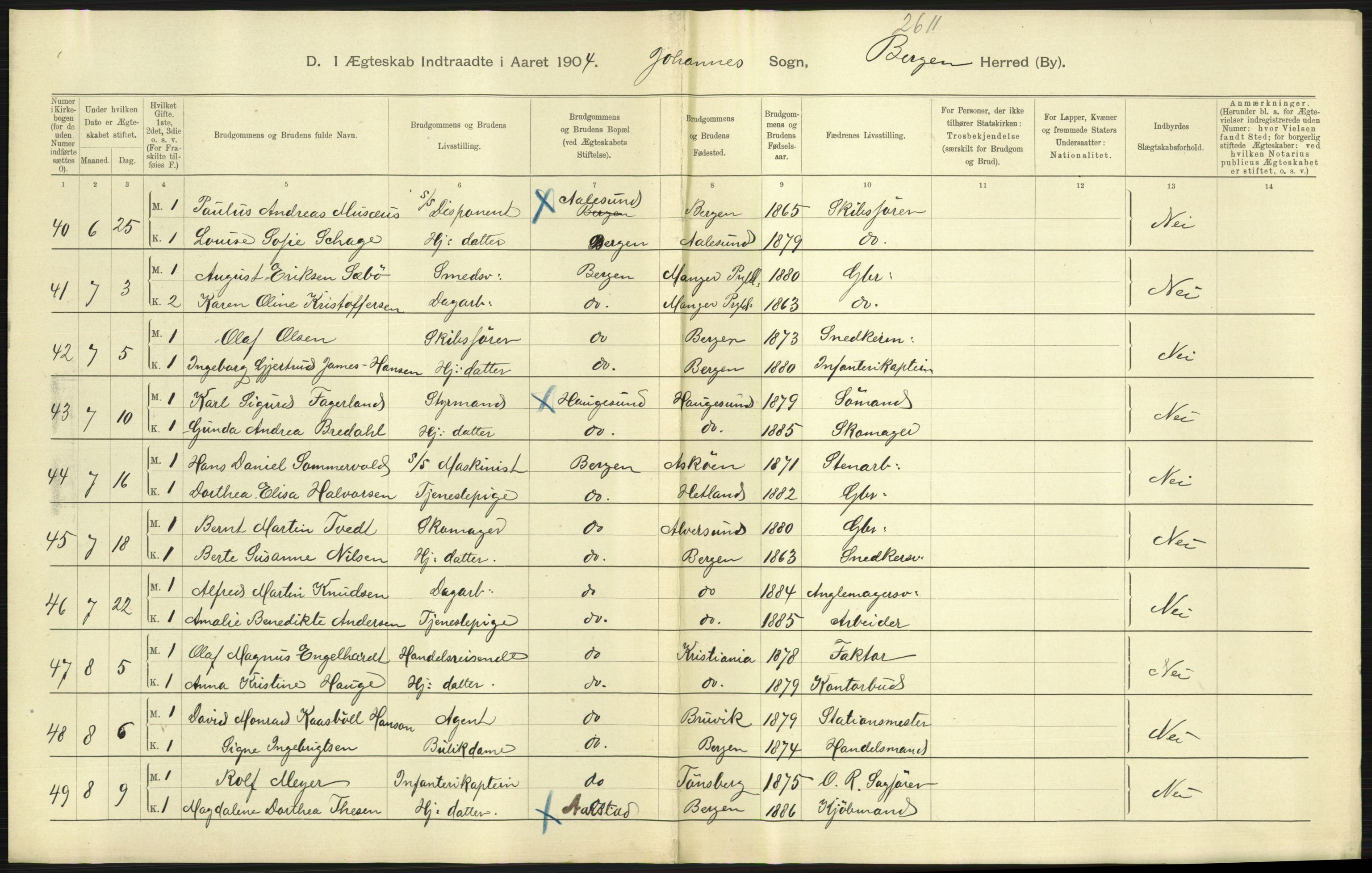 Statistisk sentralbyrå, Sosiodemografiske emner, Befolkning, RA/S-2228/D/Df/Dfa/Dfab/L0014: Bergen: Fødte, gifte, døde, 1904, s. 281