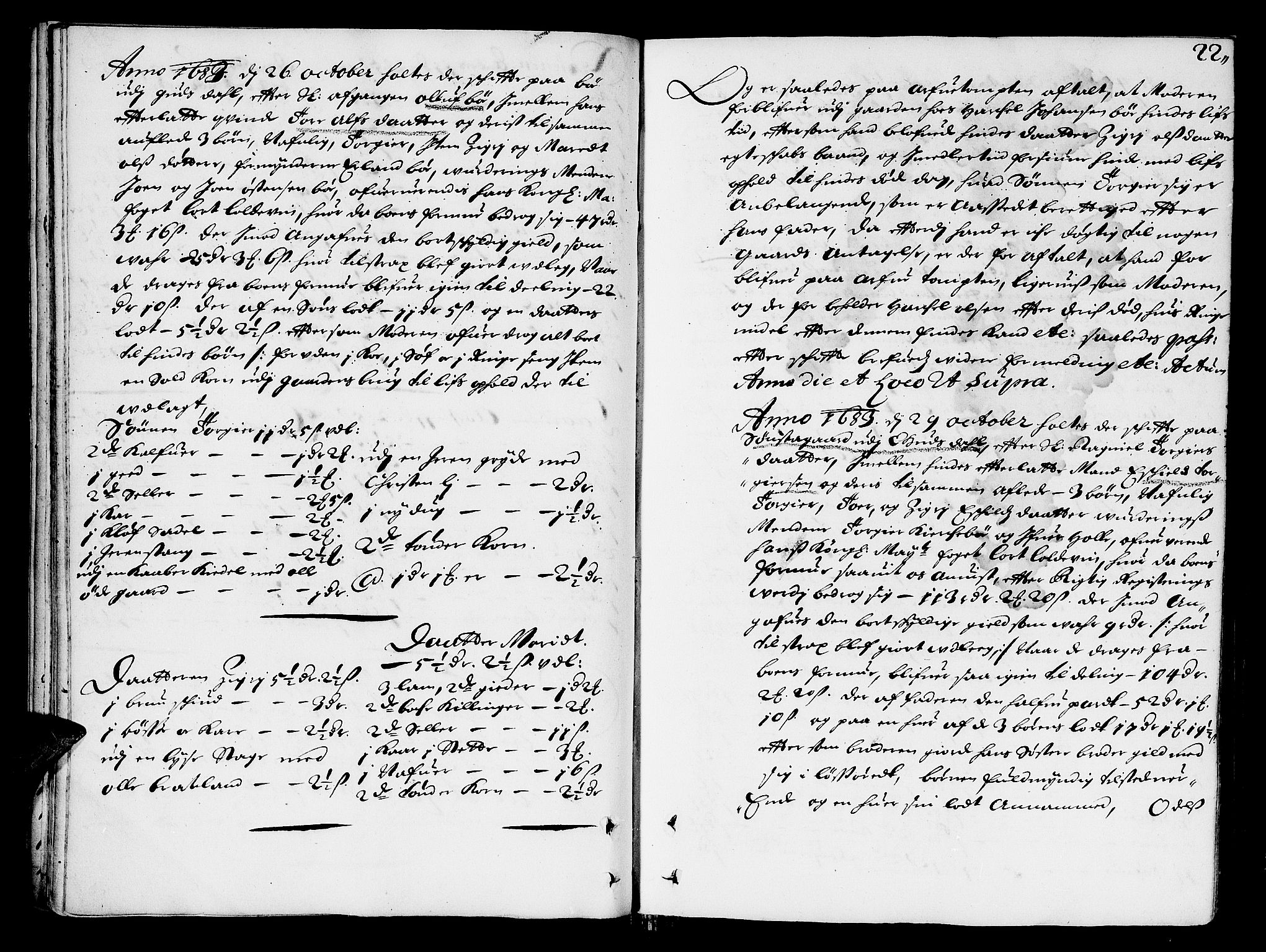Sorenskriverier i Gudbrandsdalen, AV/SAH-TING-036/J/Ja/Jab/L0001: Skifteprotokoll - Sør-Gudbrandsdal, 1682-1721, s. 21b-22a