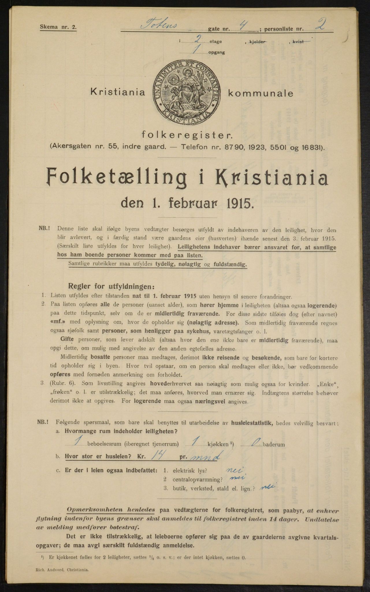 OBA, Kommunal folketelling 1.2.1915 for Kristiania, 1915, s. 115660