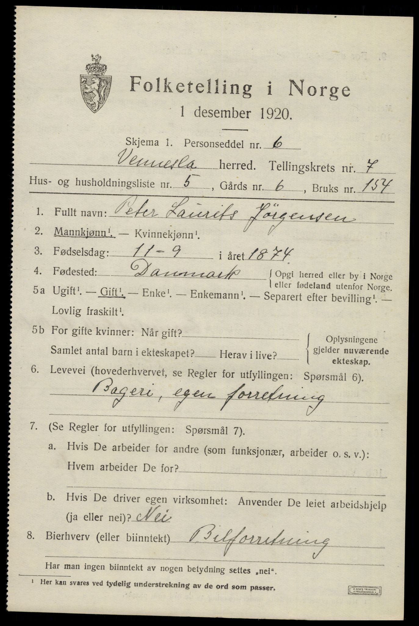 SAK, Folketelling 1920 for 1014 Vennesla herred, 1920, s. 4806