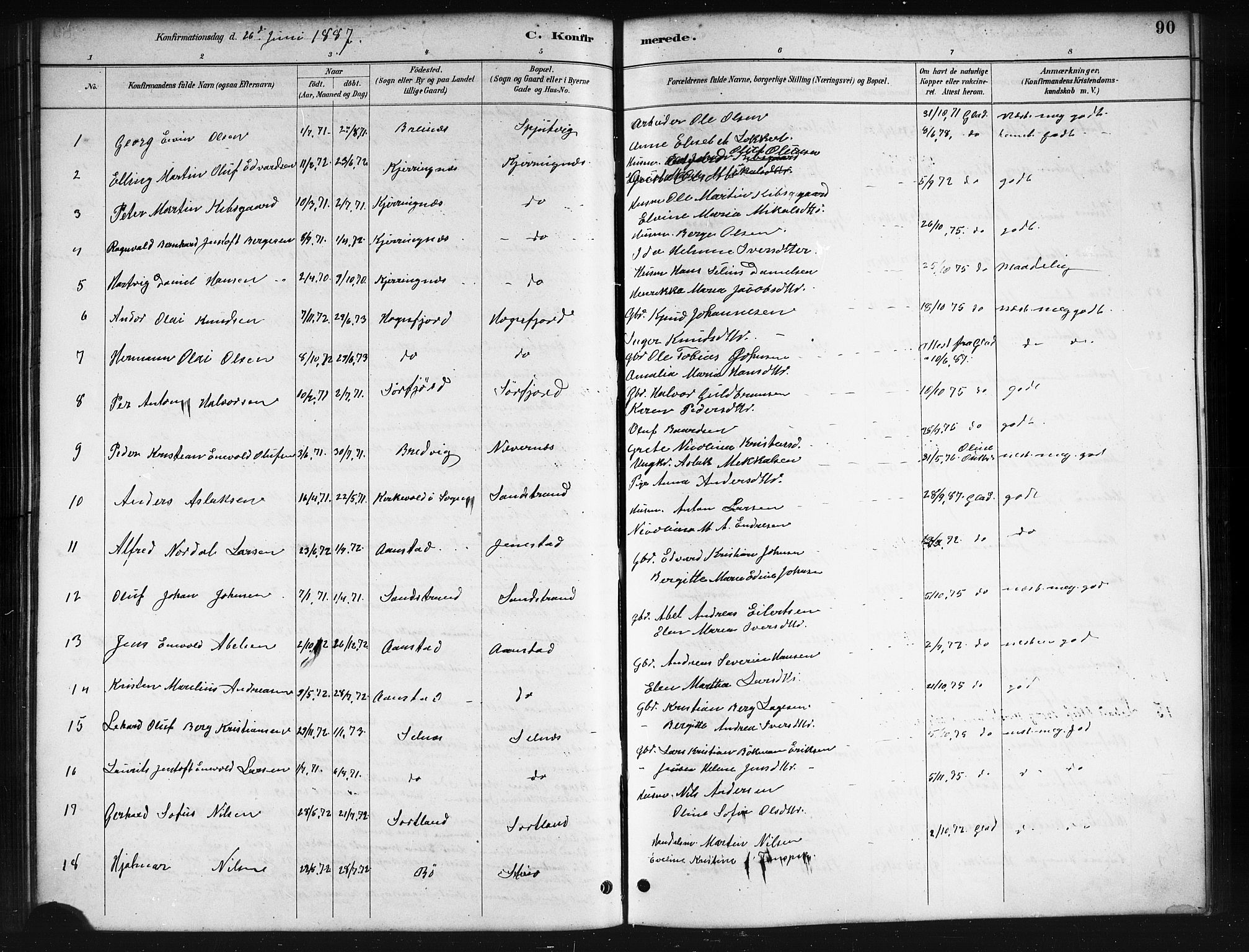Ministerialprotokoller, klokkerbøker og fødselsregistre - Nordland, SAT/A-1459/895/L1382: Klokkerbok nr. 895C04, 1885-1896, s. 90