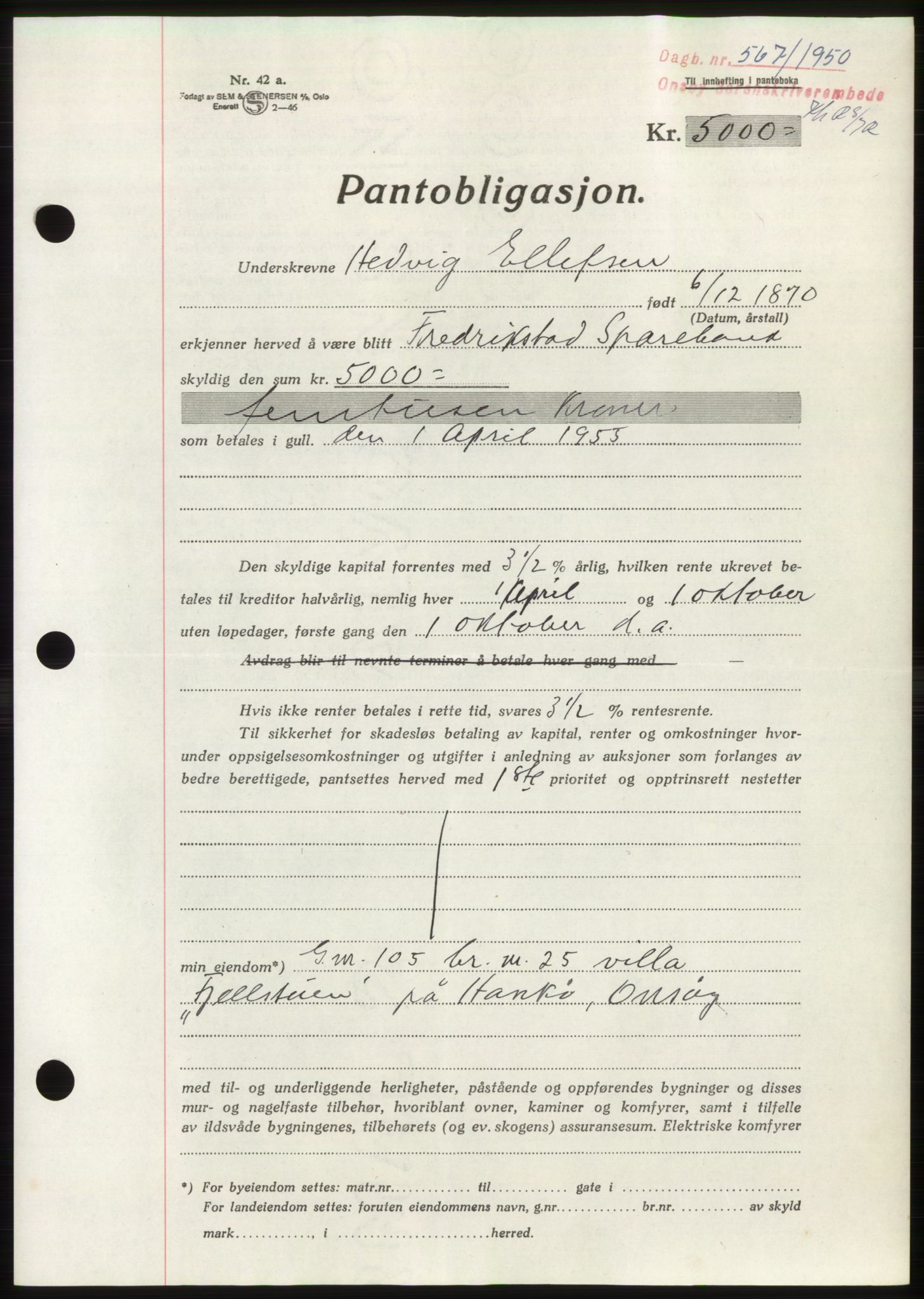 Onsøy sorenskriveri, SAO/A-10474/G/Ga/Gac/L0009: Pantebok nr. B 13-9, 1949-1950, Dagboknr: 567/1950