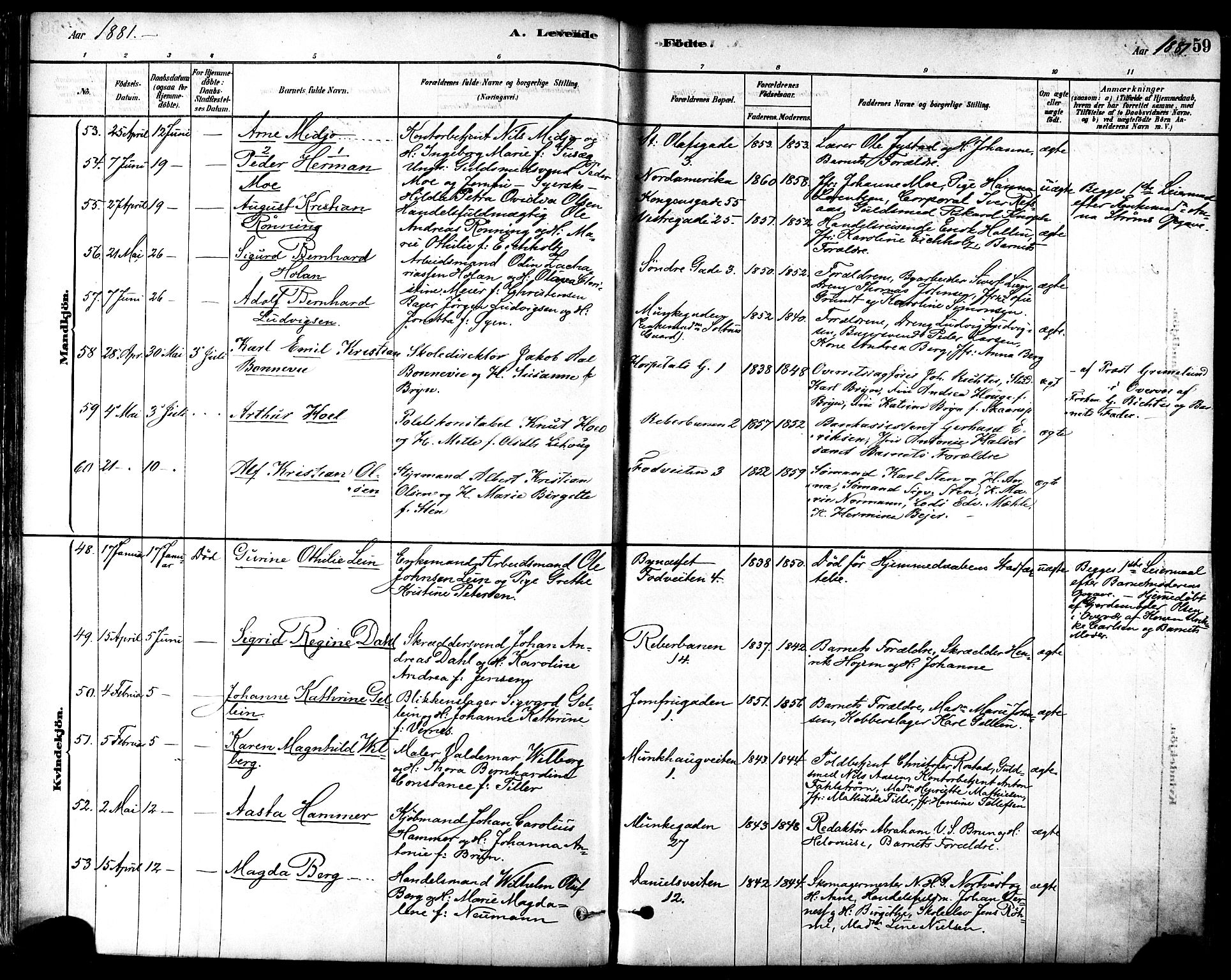 Ministerialprotokoller, klokkerbøker og fødselsregistre - Sør-Trøndelag, SAT/A-1456/601/L0057: Ministerialbok nr. 601A25, 1877-1891, s. 59