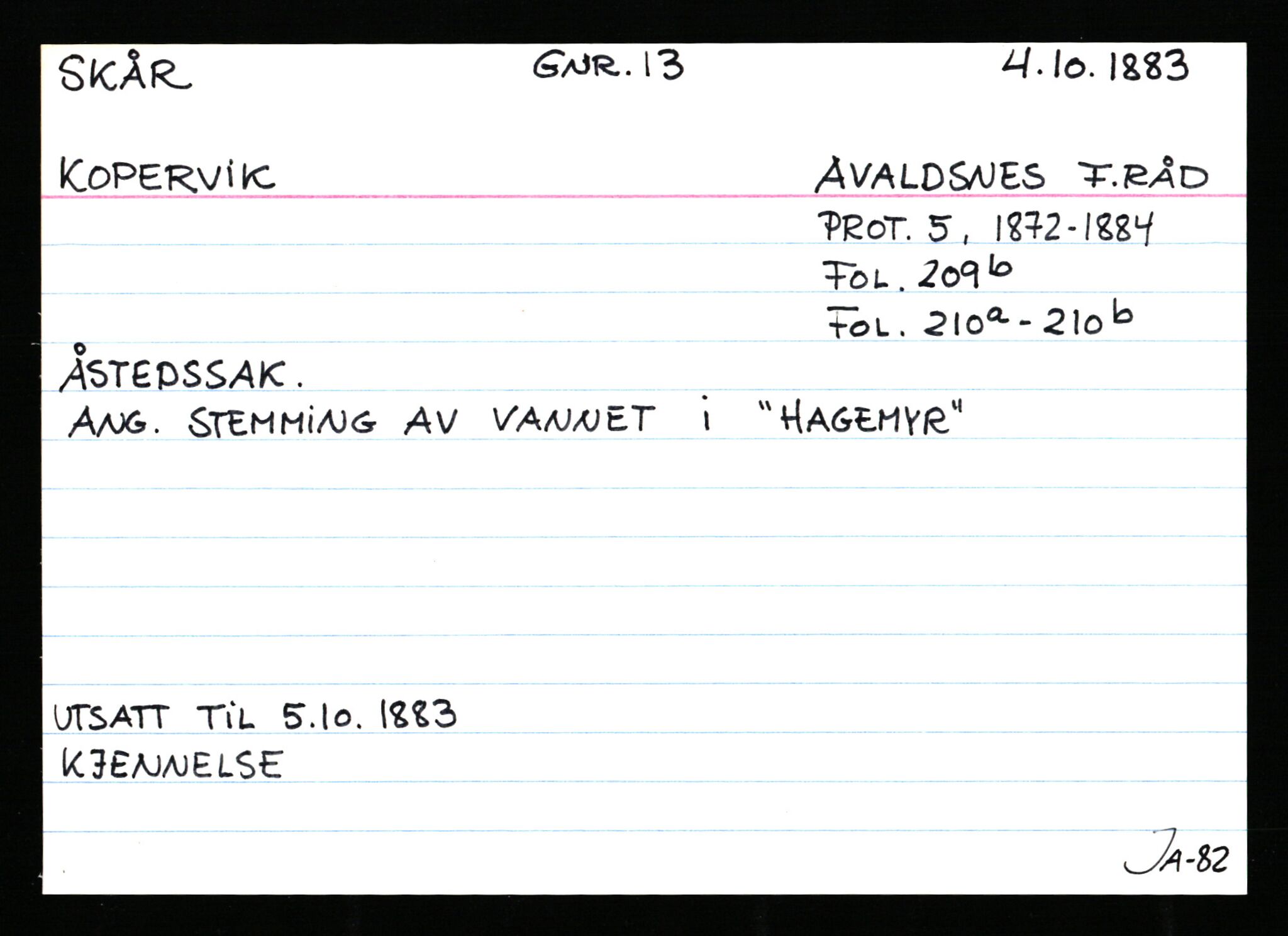 Statsarkivet i Stavanger, AV/SAST-A-101971/03/Y/Ym/L0053: Åstedskort sortert etter gårdsnavn: Skudeneshavn - Solbjør, 1600-1950, s. 173
