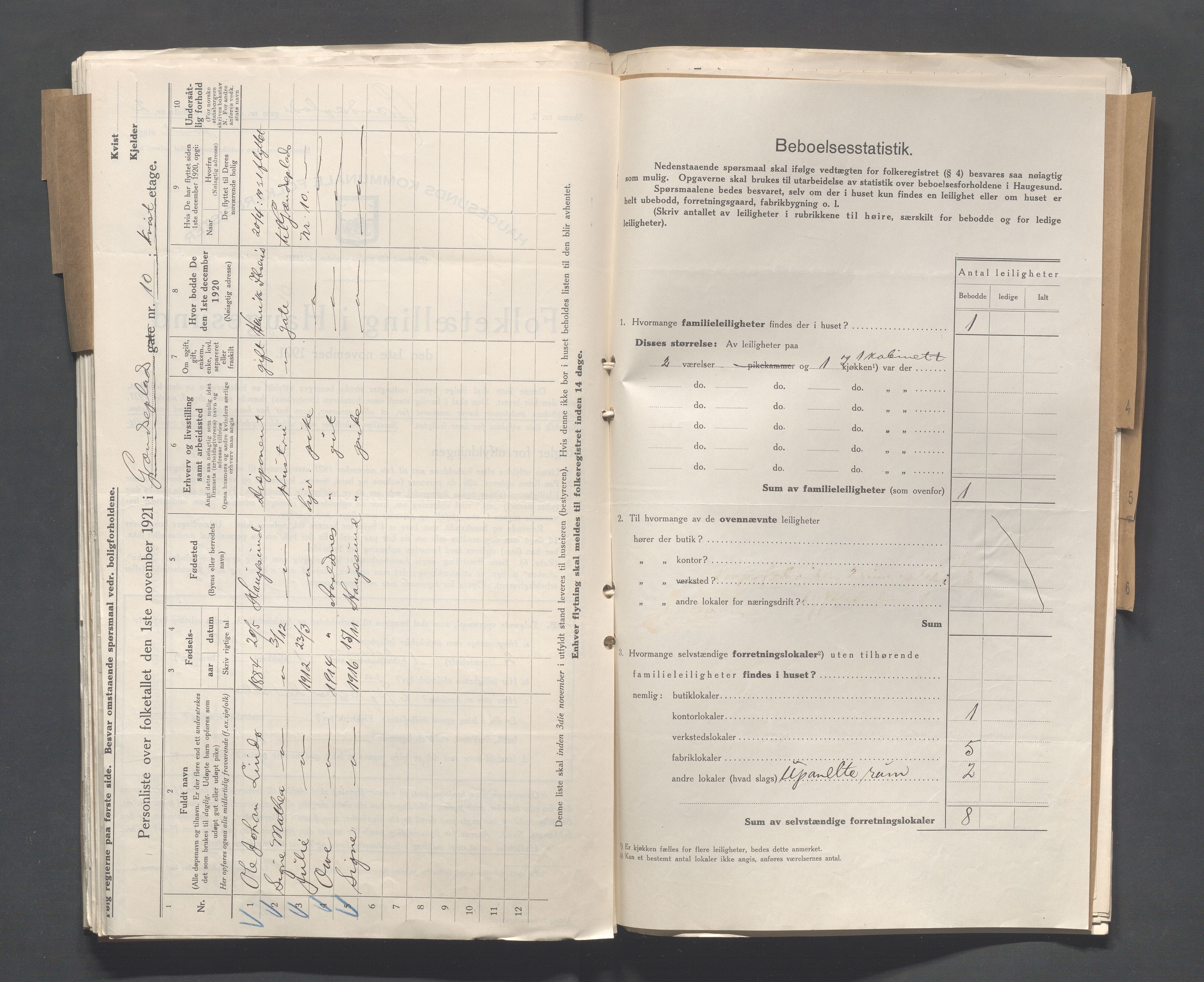 IKAR, Kommunal folketelling 1.11.1921 for Haugesund, 1921, s. 1200