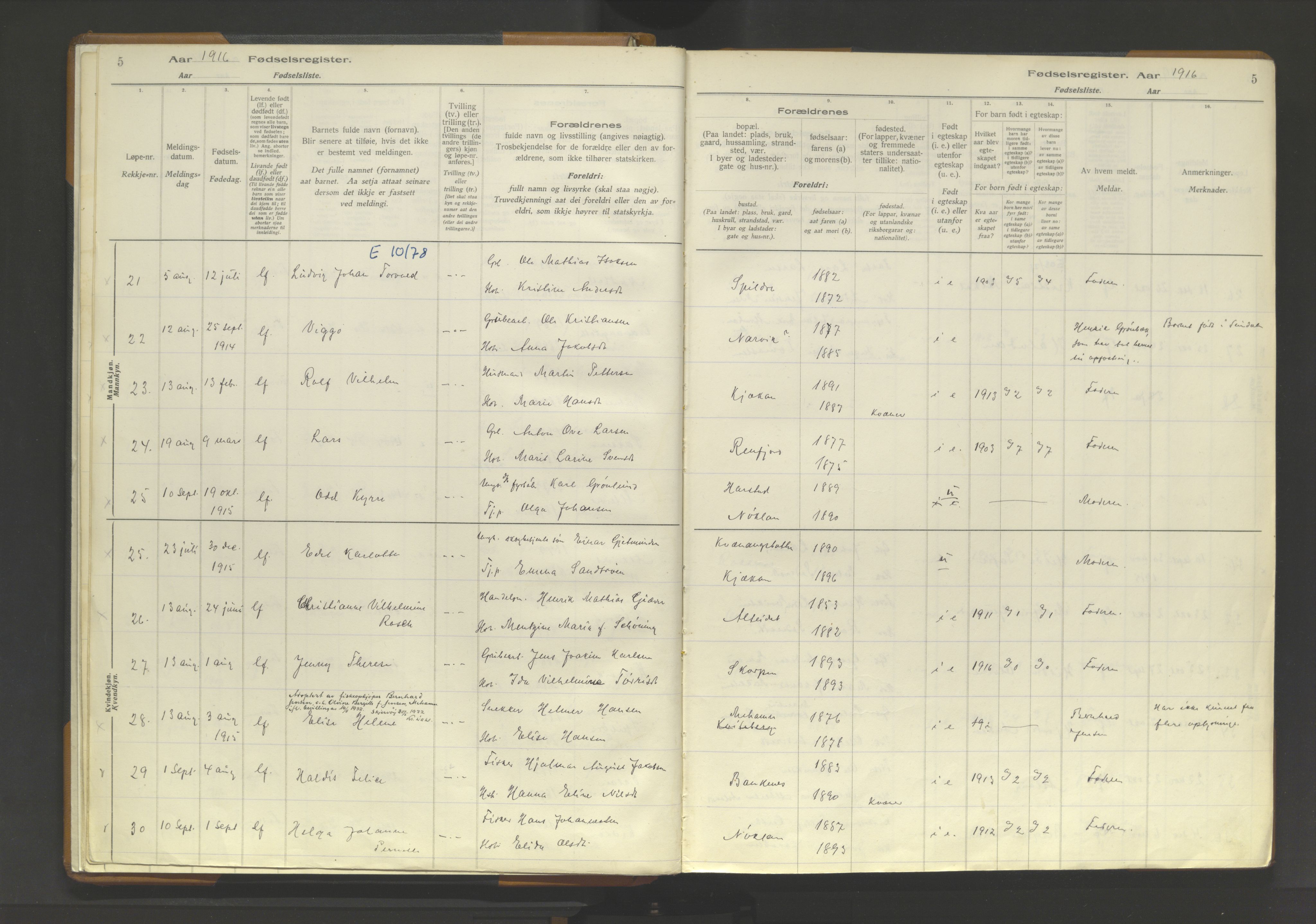 Skjervøy sokneprestkontor, SATØ/S-1300/I/Ia/L0062: Fødselsregister nr. 62, 1916-1950, s. 5