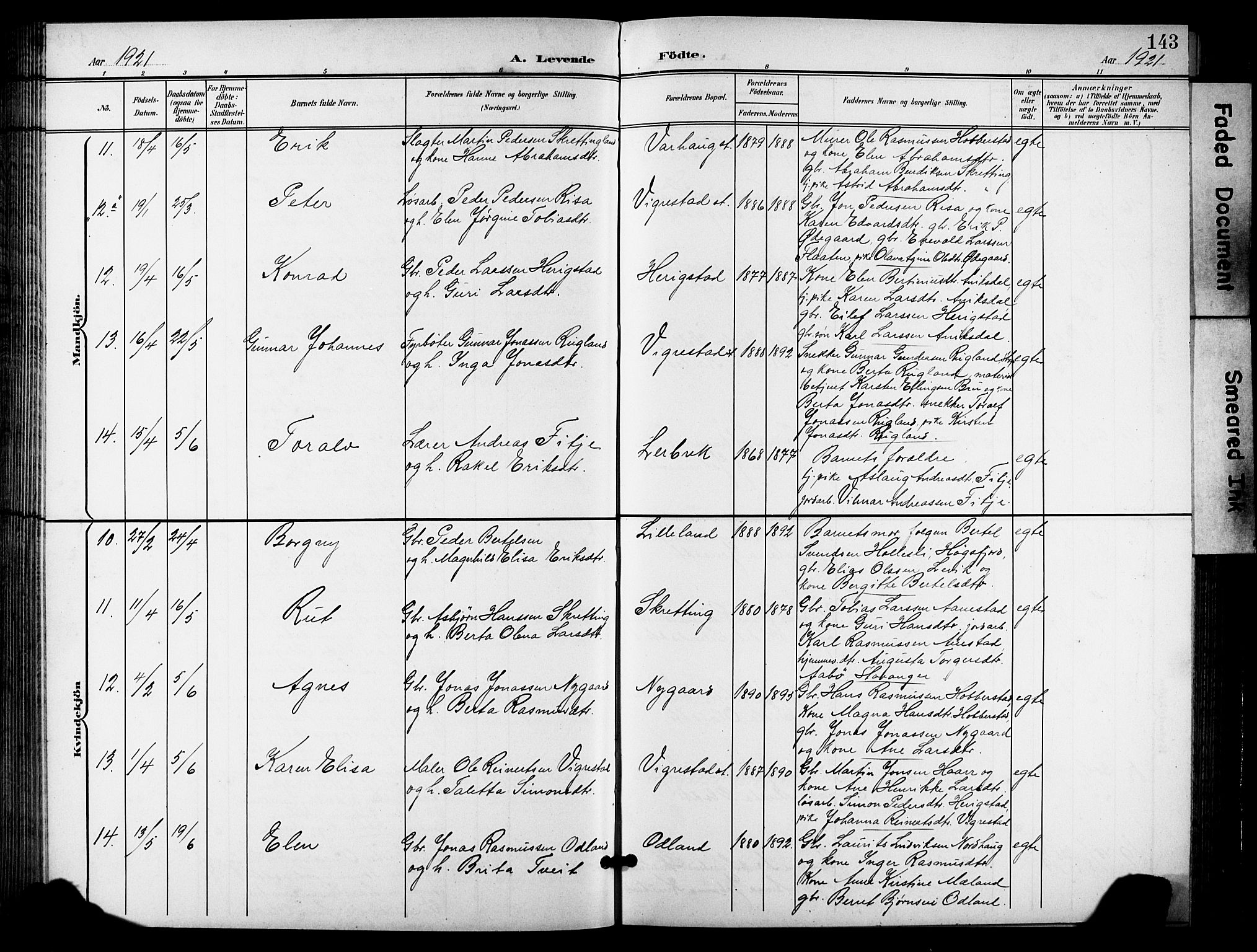 Hå sokneprestkontor, AV/SAST-A-101801/001/30BB/L0006: Klokkerbok nr. B 6, 1900-1924, s. 143