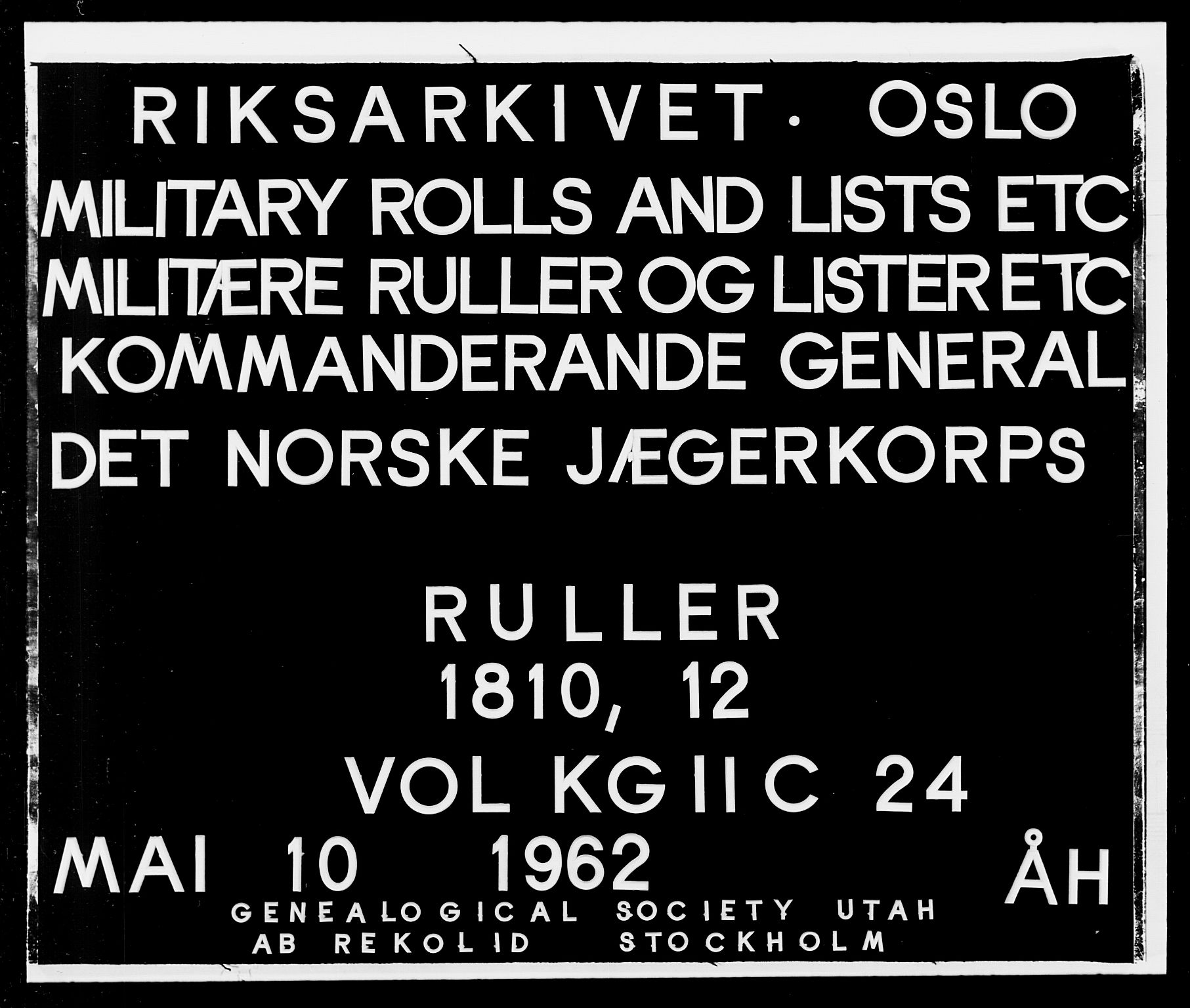Generalitets- og kommissariatskollegiet, Det kongelige norske kommissariatskollegium, RA/EA-5420/E/Eh/L0024: Norske jegerkorps, 1810-1812, s. 1