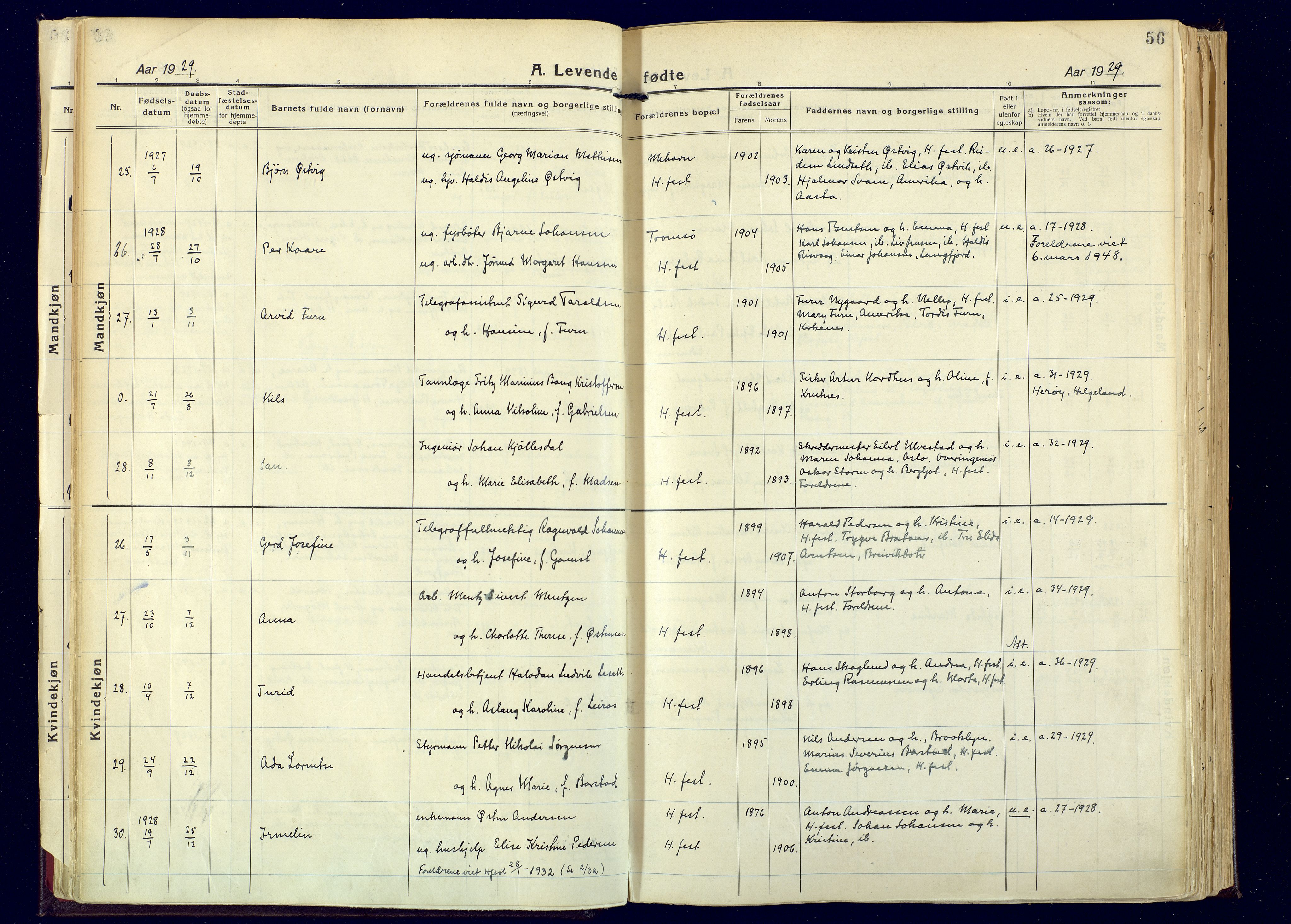 Hammerfest sokneprestkontor, AV/SATØ-S-1347/H/Ha/L0017.kirke: Ministerialbok nr. 17, 1923-1933, s. 56