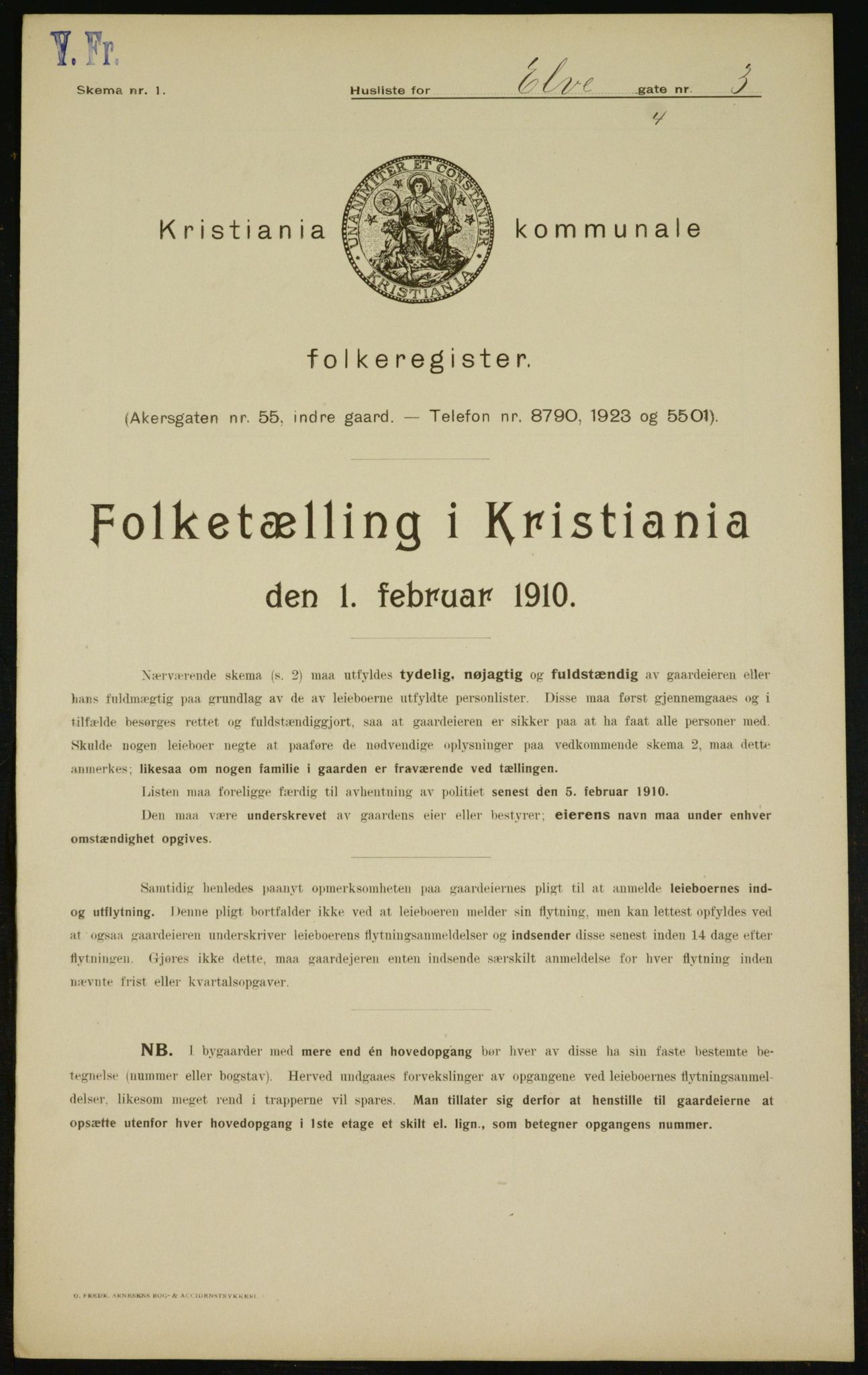 OBA, Kommunal folketelling 1.2.1910 for Kristiania, 1910, s. 19101