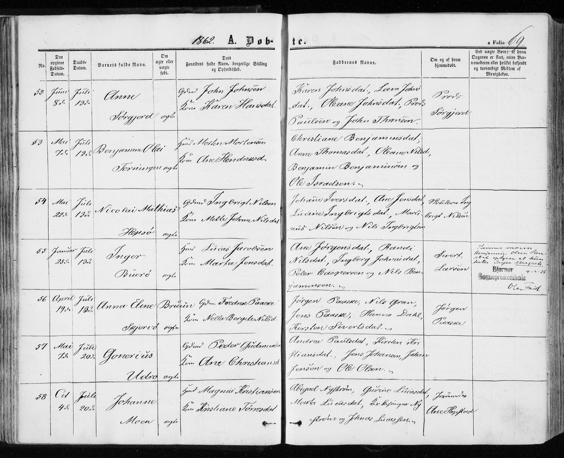 Ministerialprotokoller, klokkerbøker og fødselsregistre - Sør-Trøndelag, SAT/A-1456/657/L0705: Ministerialbok nr. 657A06, 1858-1867, s. 69