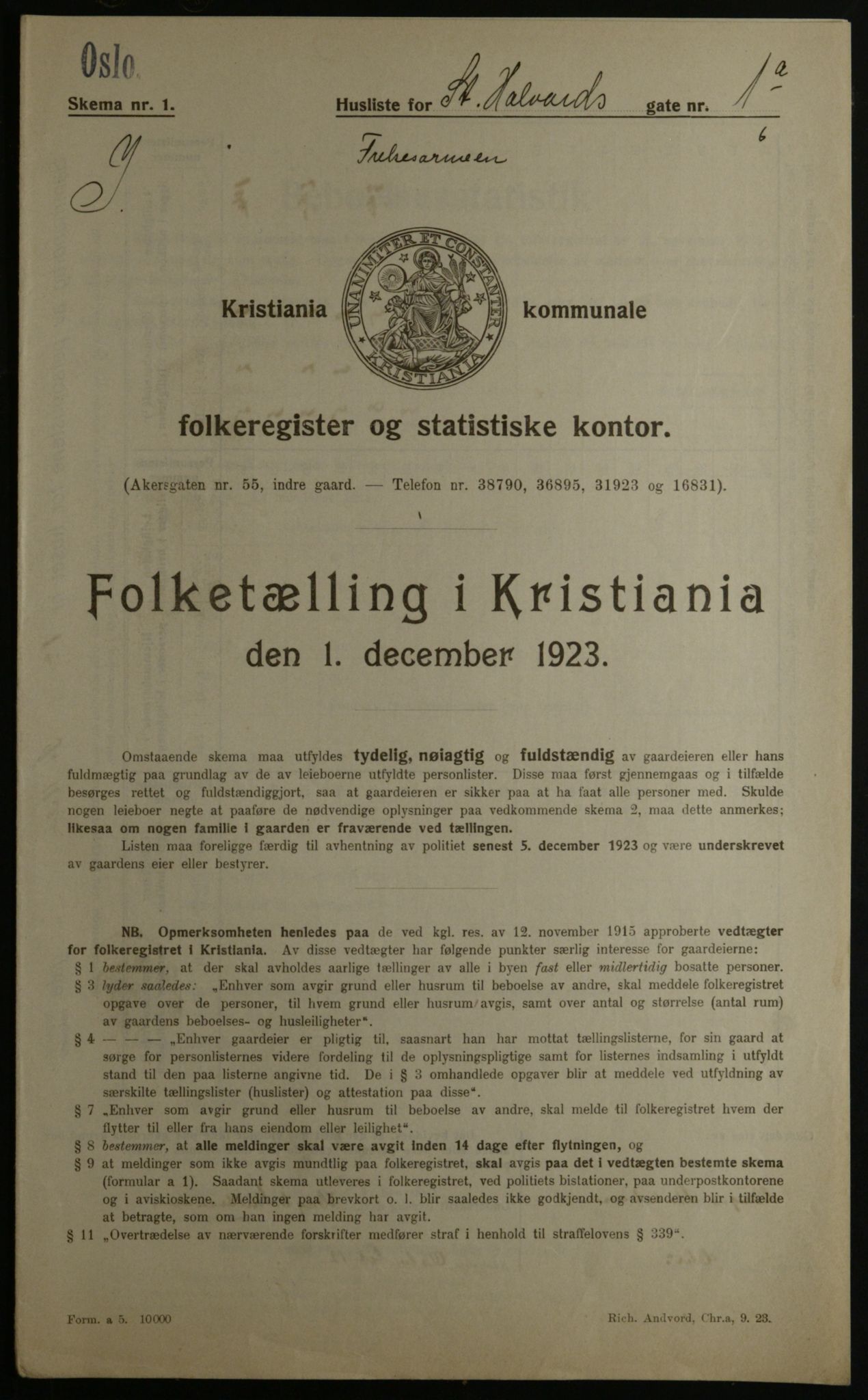 OBA, Kommunal folketelling 1.12.1923 for Kristiania, 1923, s. 96657