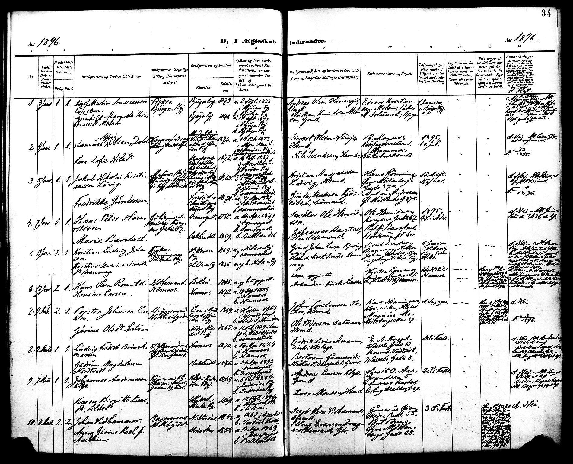 Ministerialprotokoller, klokkerbøker og fødselsregistre - Sør-Trøndelag, SAT/A-1456/604/L0198: Ministerialbok nr. 604A19, 1893-1900, s. 34