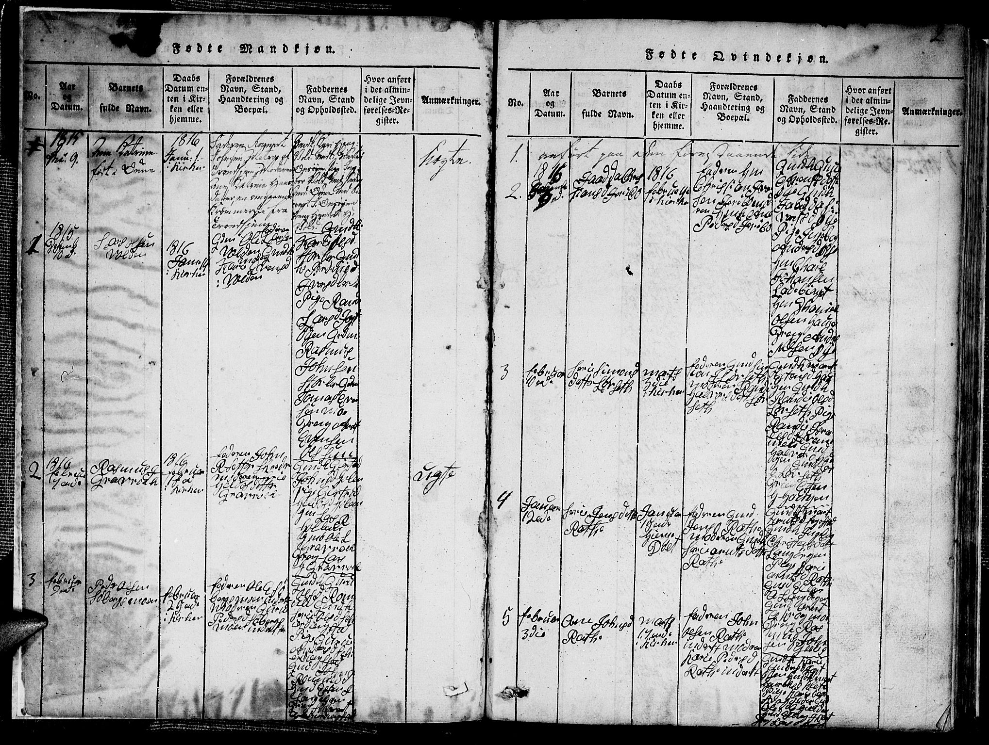 Ministerialprotokoller, klokkerbøker og fødselsregistre - Sør-Trøndelag, AV/SAT-A-1456/691/L1092: Klokkerbok nr. 691C03, 1816-1852, s. 2