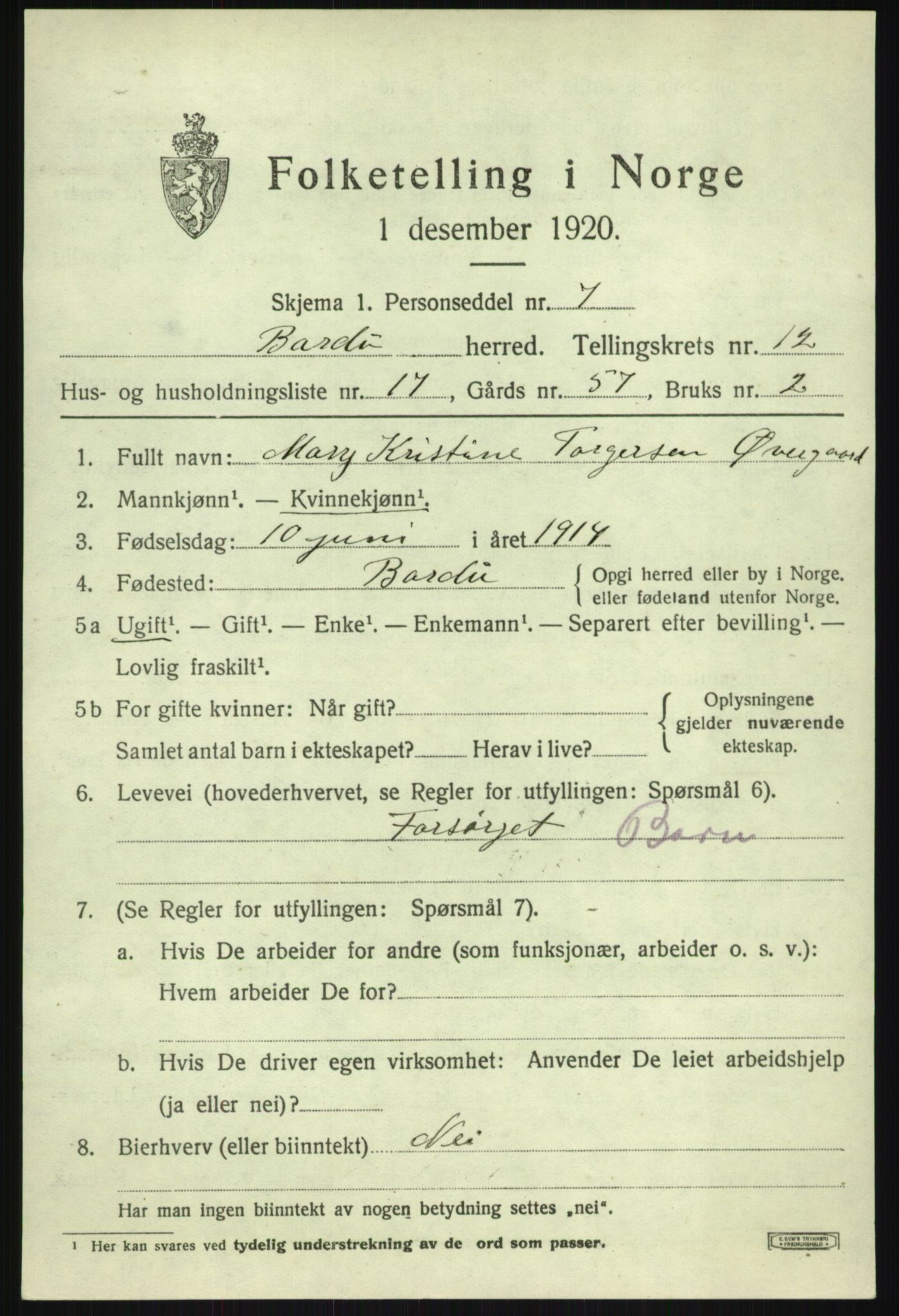 SATØ, Folketelling 1920 for 1922 Bardu herred, 1920, s. 4090