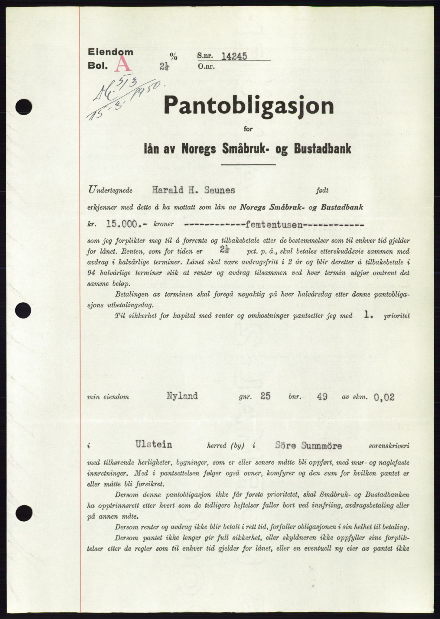 Søre Sunnmøre sorenskriveri, SAT/A-4122/1/2/2C/L0118: Pantebok nr. 6B, 1949-1950, Dagboknr: 513/1950