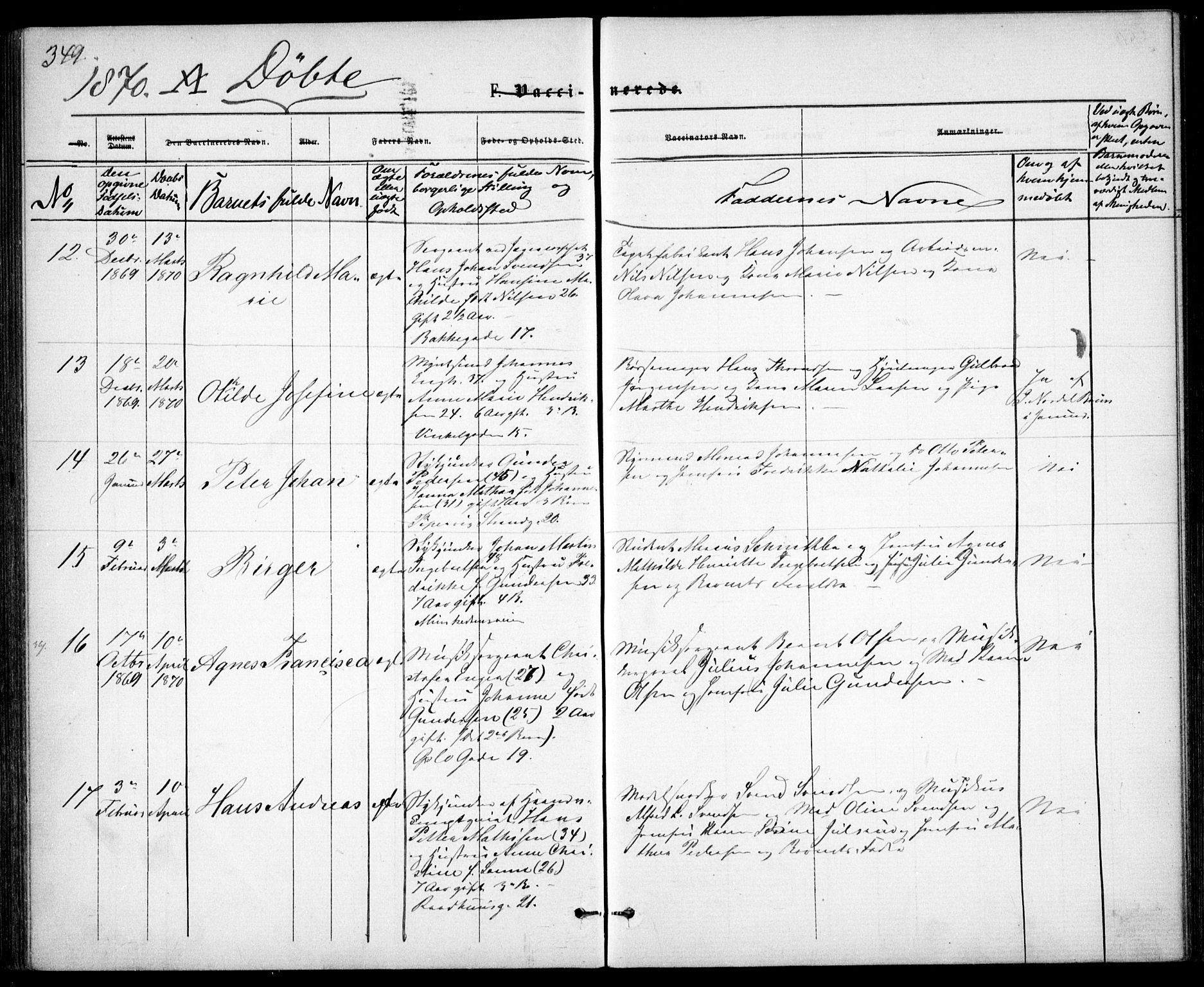 Garnisonsmenigheten Kirkebøker, AV/SAO-A-10846/G/Ga/L0006: Klokkerbok nr. 6, 1860-1880, s. 349