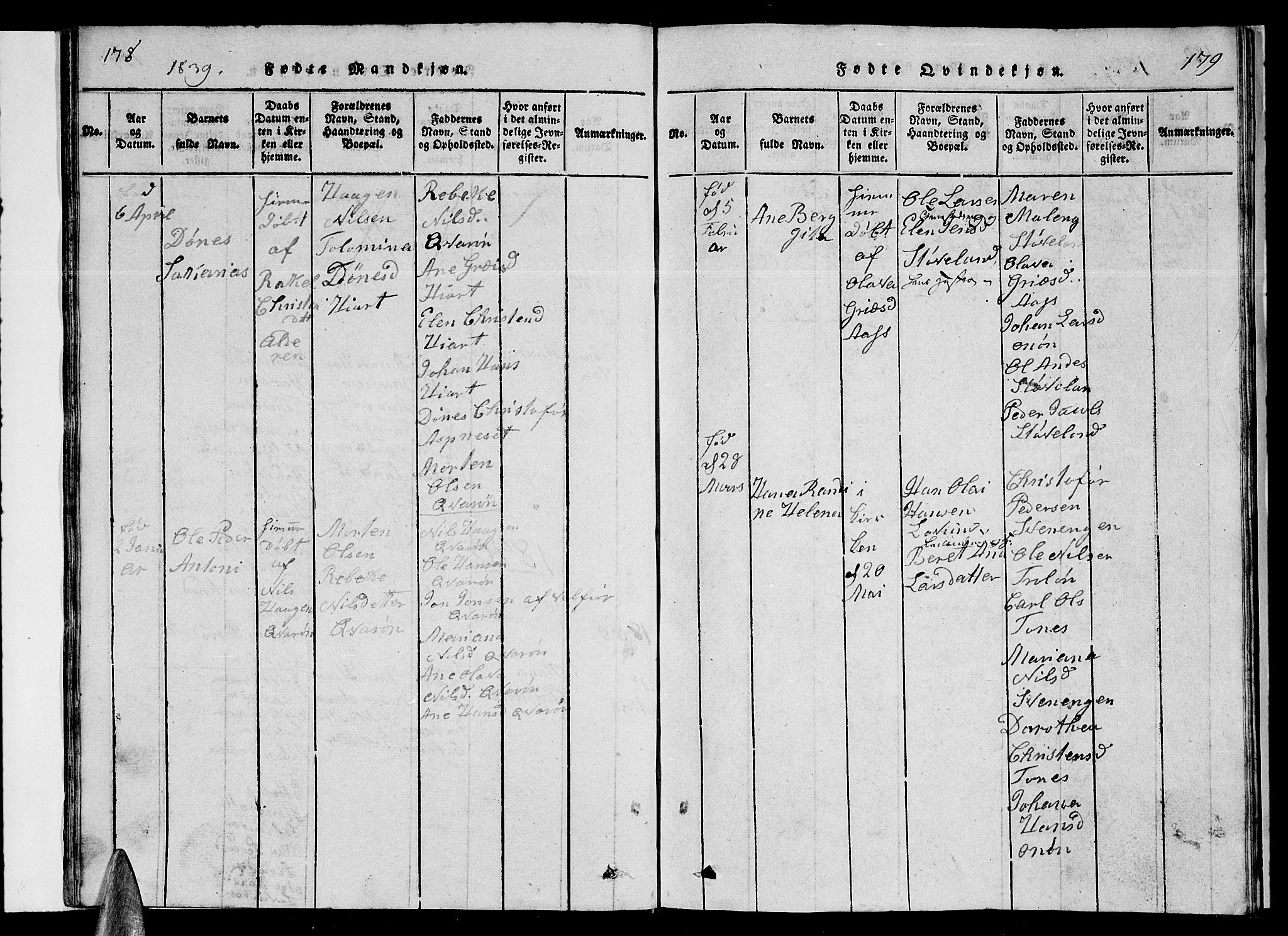 Ministerialprotokoller, klokkerbøker og fødselsregistre - Nordland, AV/SAT-A-1459/839/L0571: Klokkerbok nr. 839C01, 1820-1840, s. 178-179