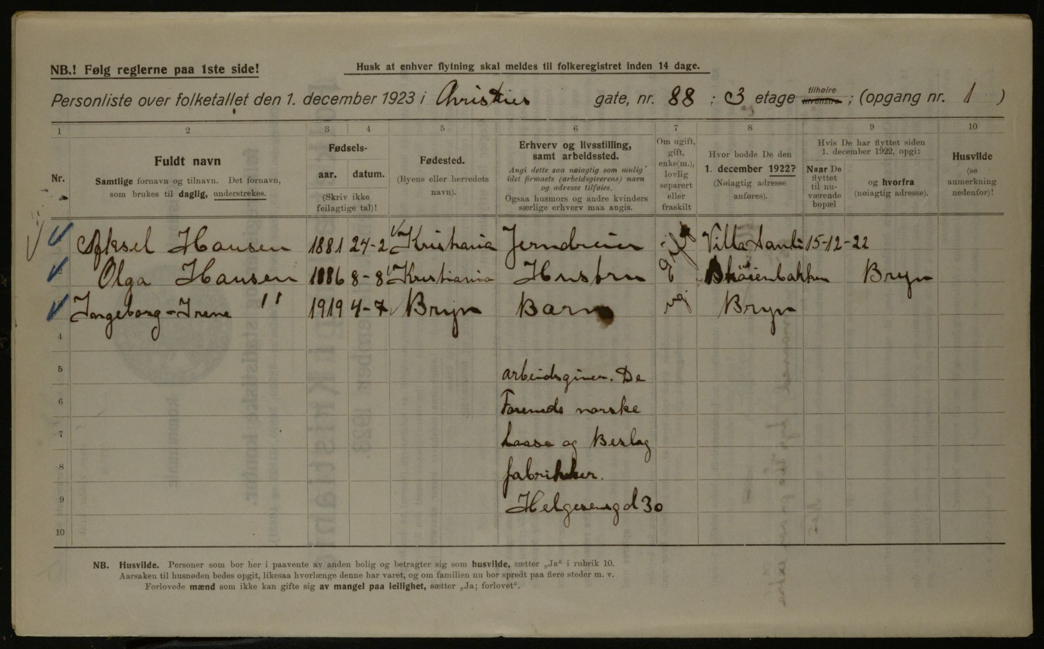 OBA, Kommunal folketelling 1.12.1923 for Kristiania, 1923, s. 14395