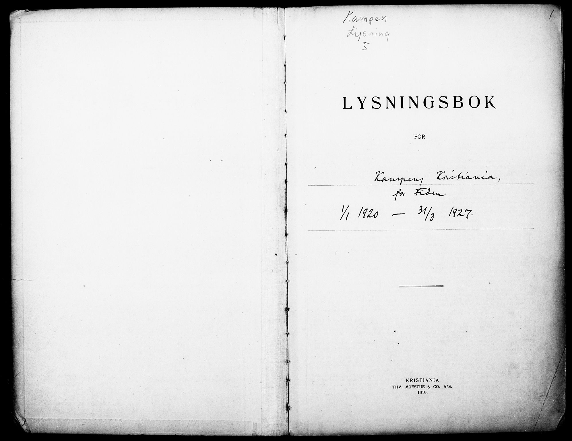 Kampen prestekontor Kirkebøker, AV/SAO-A-10853/H/Ha/L0005: Lysningsprotokoll nr. 5, 1920-1927, s. 1