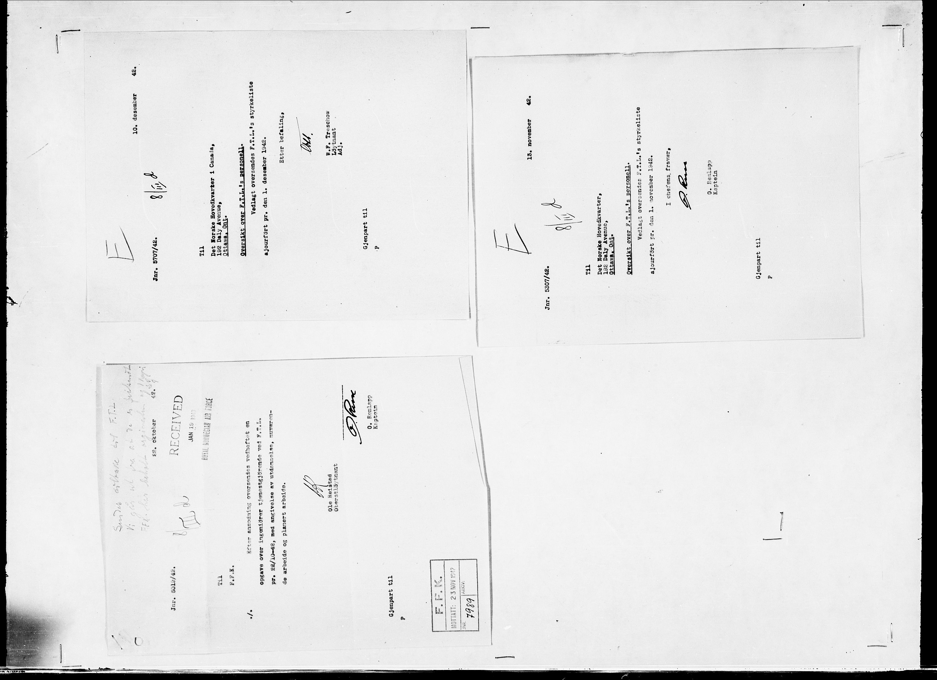 Forsvaret, Flyvåpnenes treningsleir 1940-1945, AV/RA-RAFA-3974/V/L0038: Ekspedisjonskontoret. 8. Personellkontoret, 1940-1945
