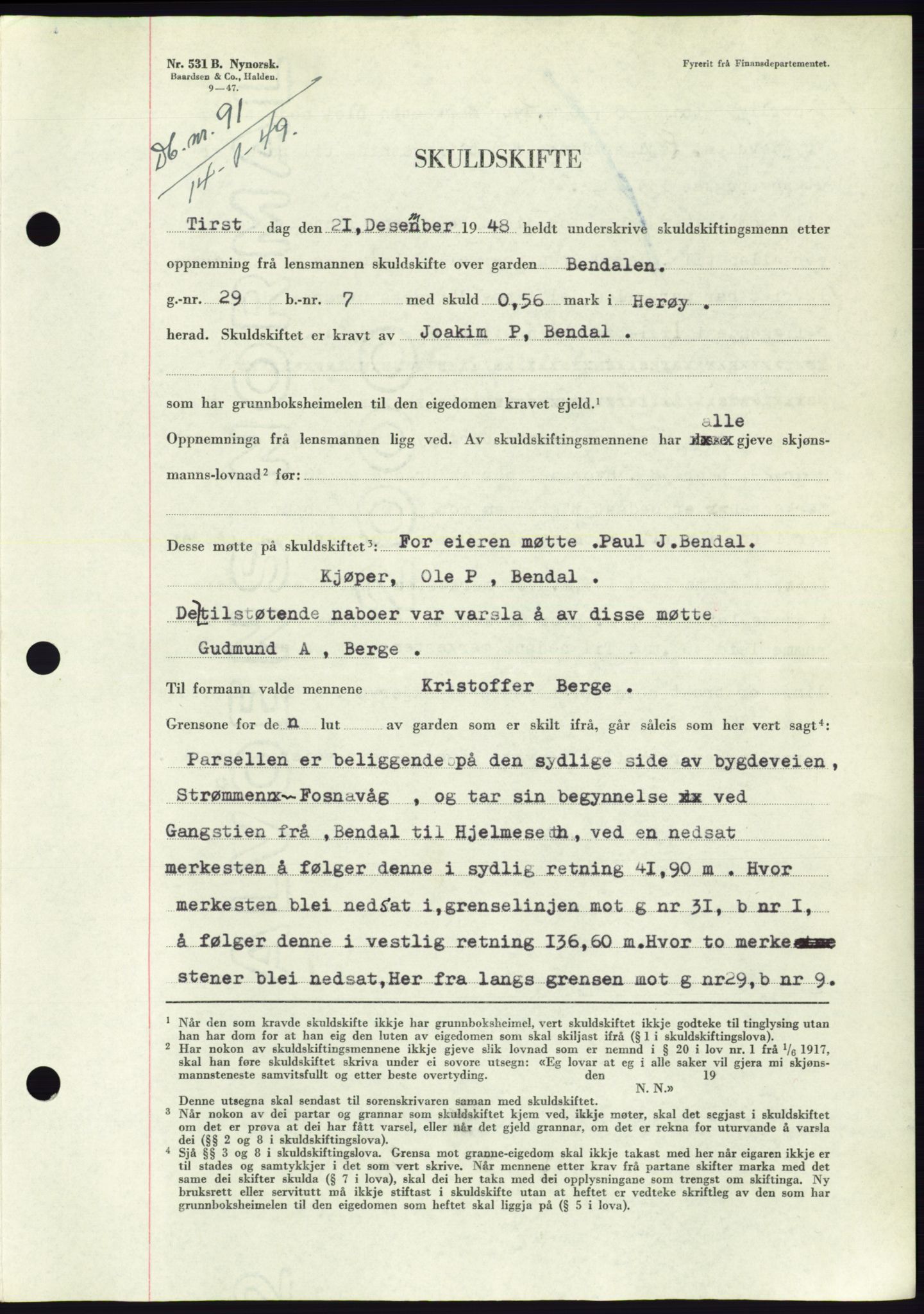 Søre Sunnmøre sorenskriveri, AV/SAT-A-4122/1/2/2C/L0083: Pantebok nr. 9A, 1948-1949, Dagboknr: 91/1949