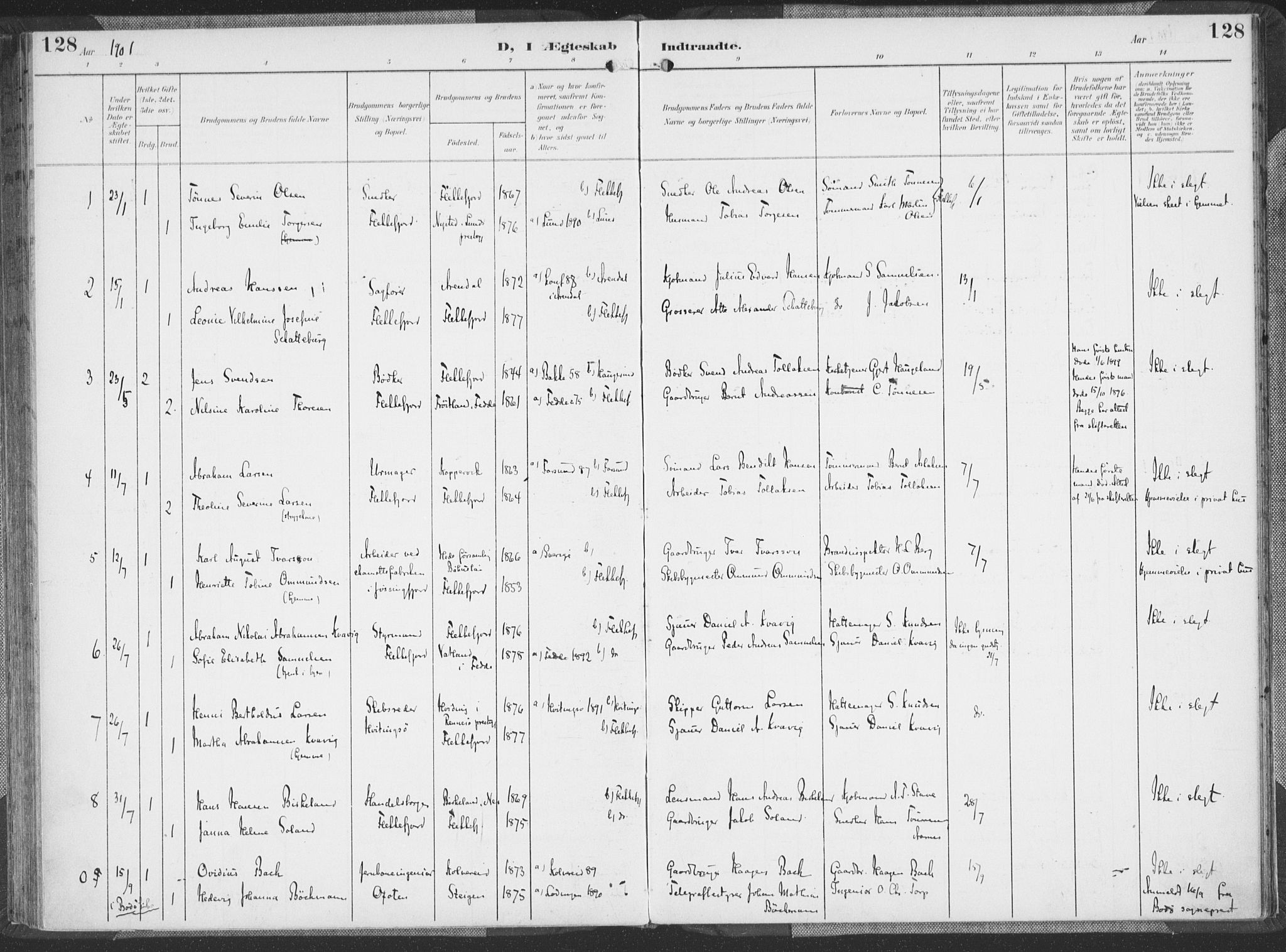 Flekkefjord sokneprestkontor, AV/SAK-1111-0012/F/Fa/Faa/L0002: Ministerialbok nr. A 2, 1900-1912, s. 128