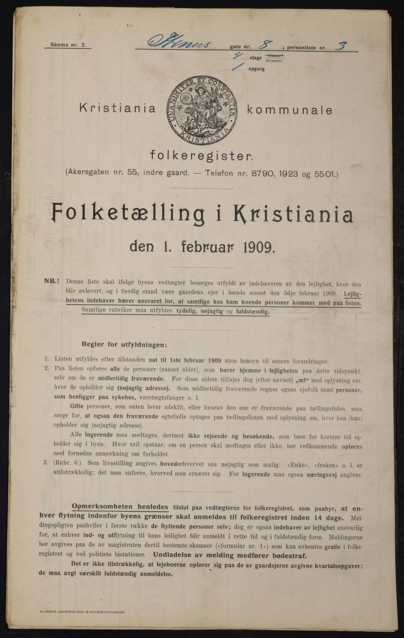 OBA, Kommunal folketelling 1.2.1909 for Kristiania kjøpstad, 1909, s. 91809