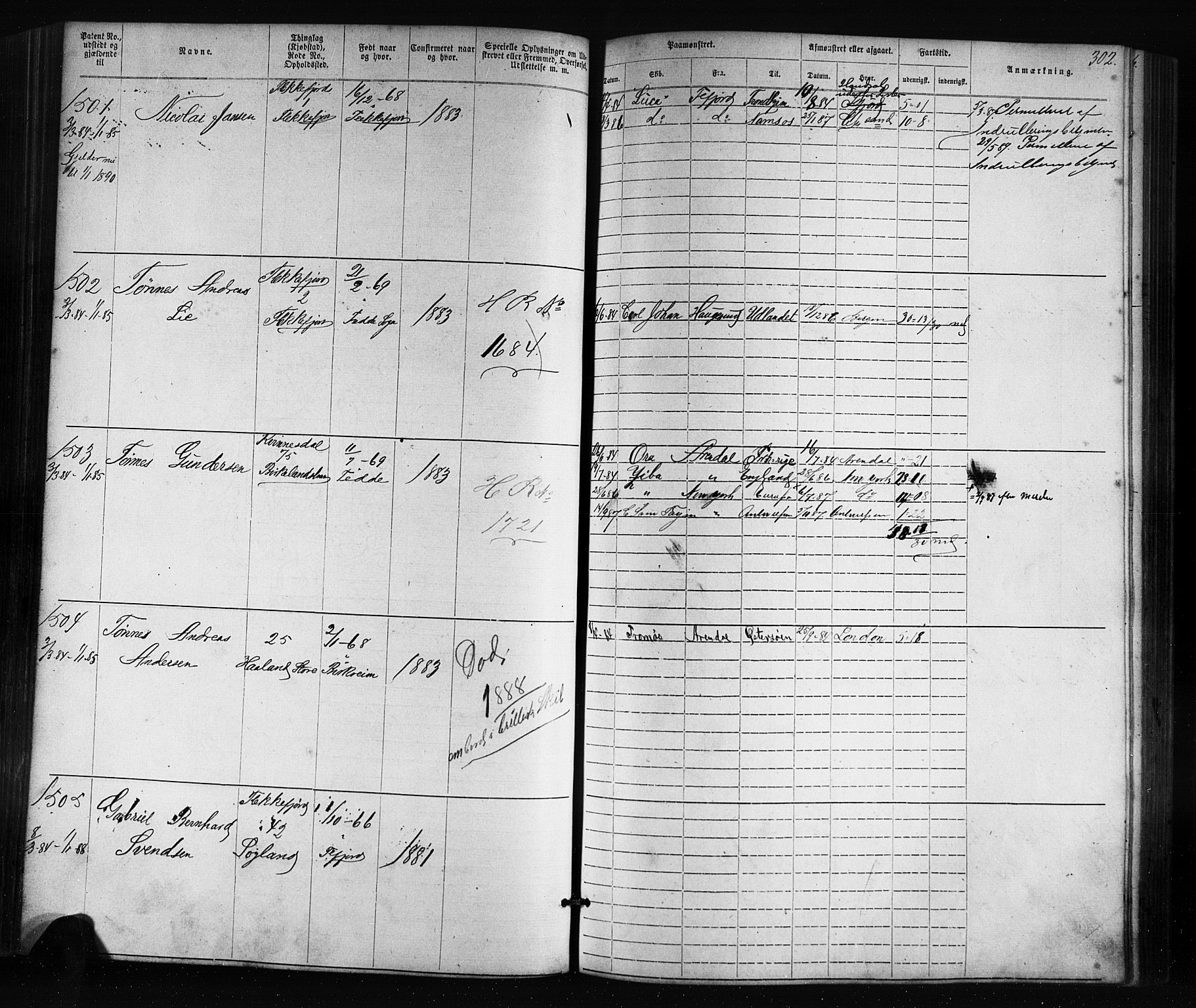 Flekkefjord mønstringskrets, SAK/2031-0018/F/Fa/L0005: Annotasjonsrulle nr 1-1915 med register, Æ-2, 1868-1896, s. 326