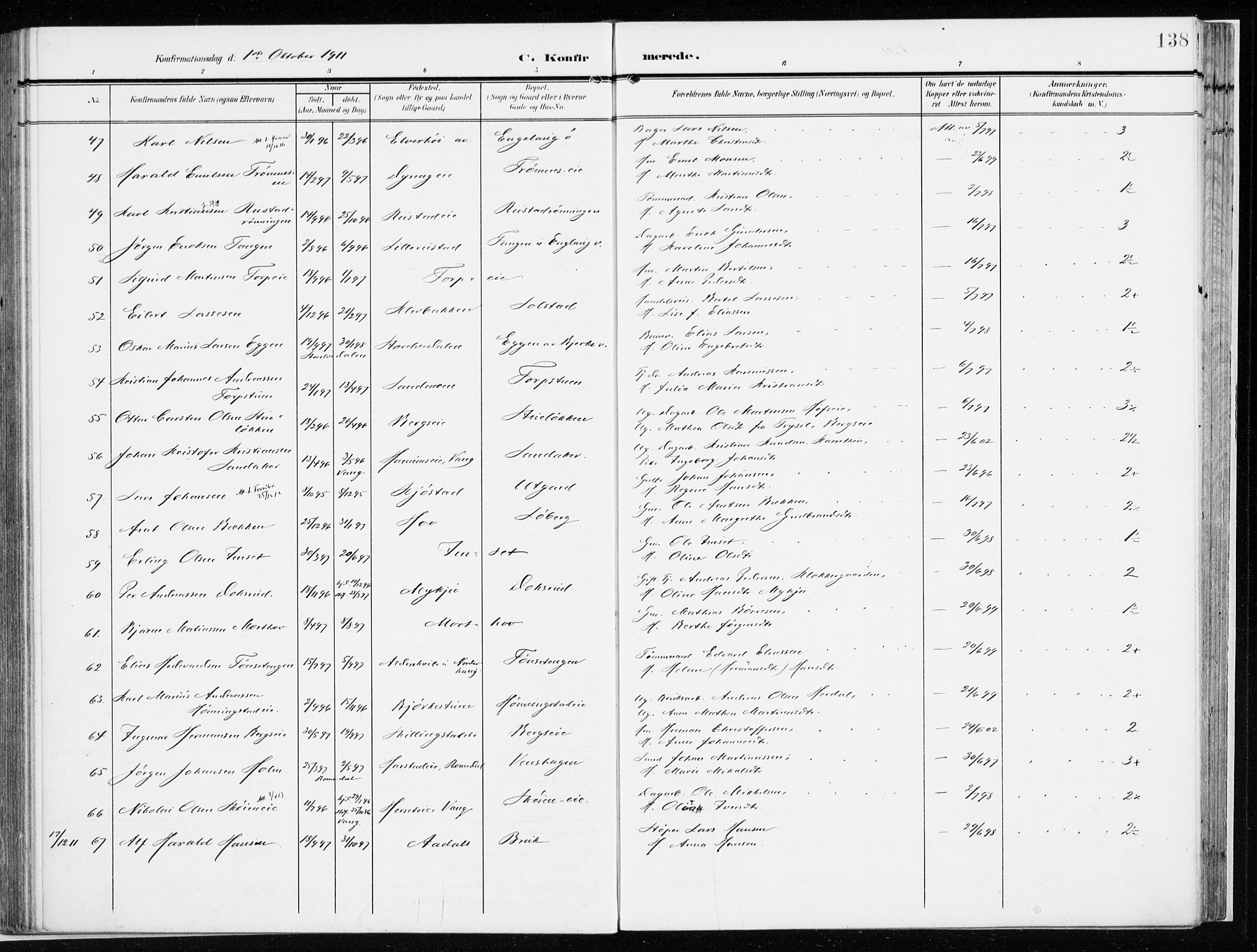 Løten prestekontor, AV/SAH-PREST-022/K/Ka/L0011: Ministerialbok nr. 11, 1908-1917, s. 138