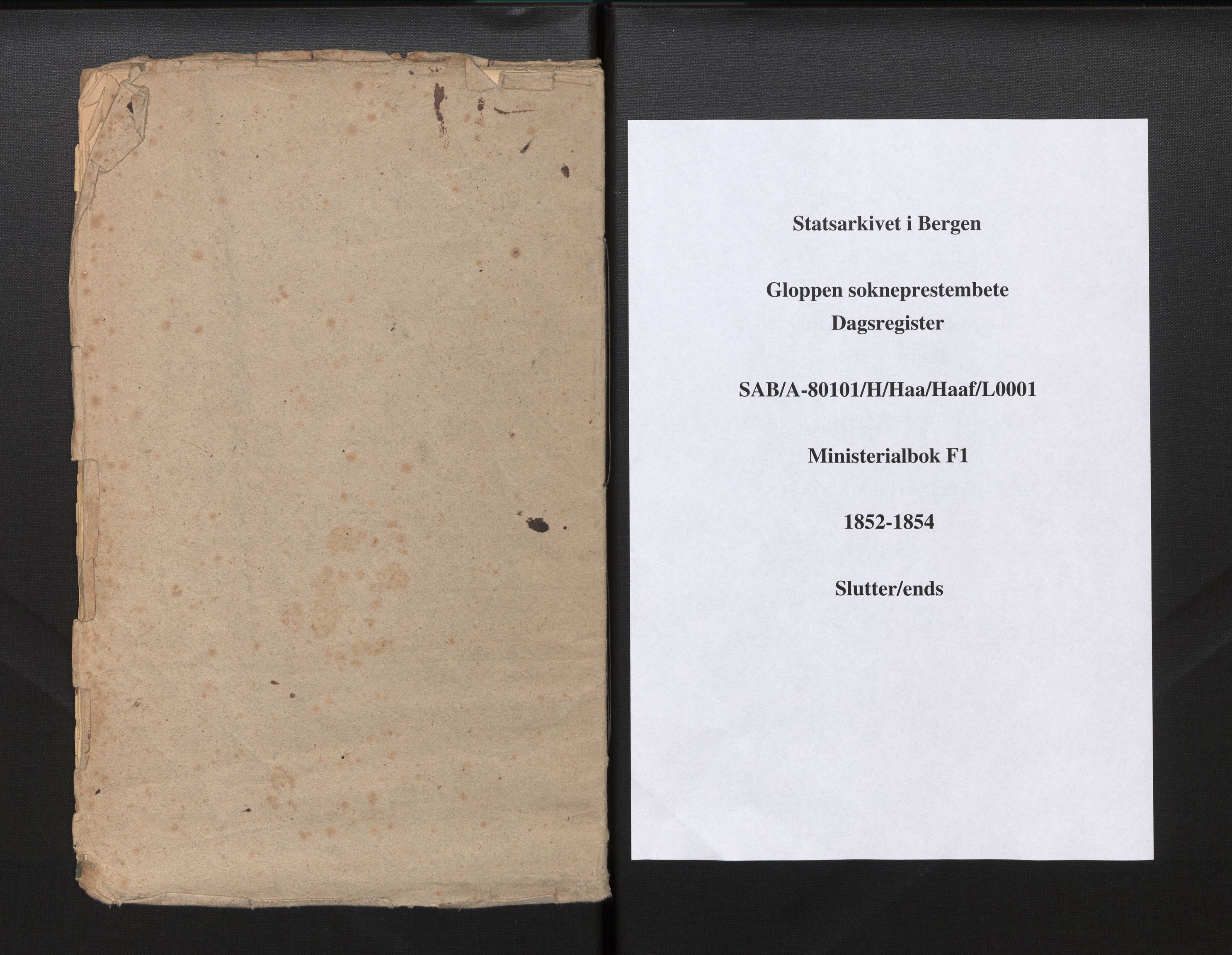 Gloppen sokneprestembete, SAB/A-80101/H/Haa/Haaf/L0001: Dagregister nr. F 1, 1852-1854