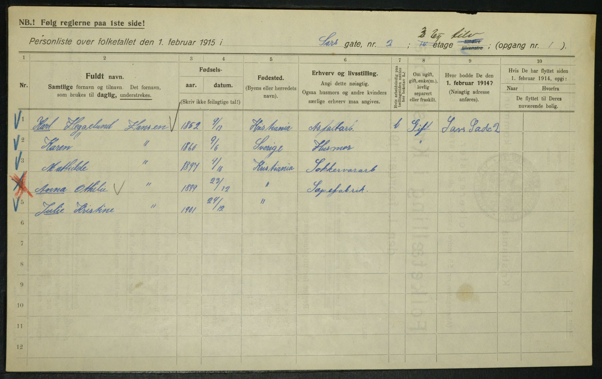 OBA, Kommunal folketelling 1.2.1915 for Kristiania, 1915, s. 88914